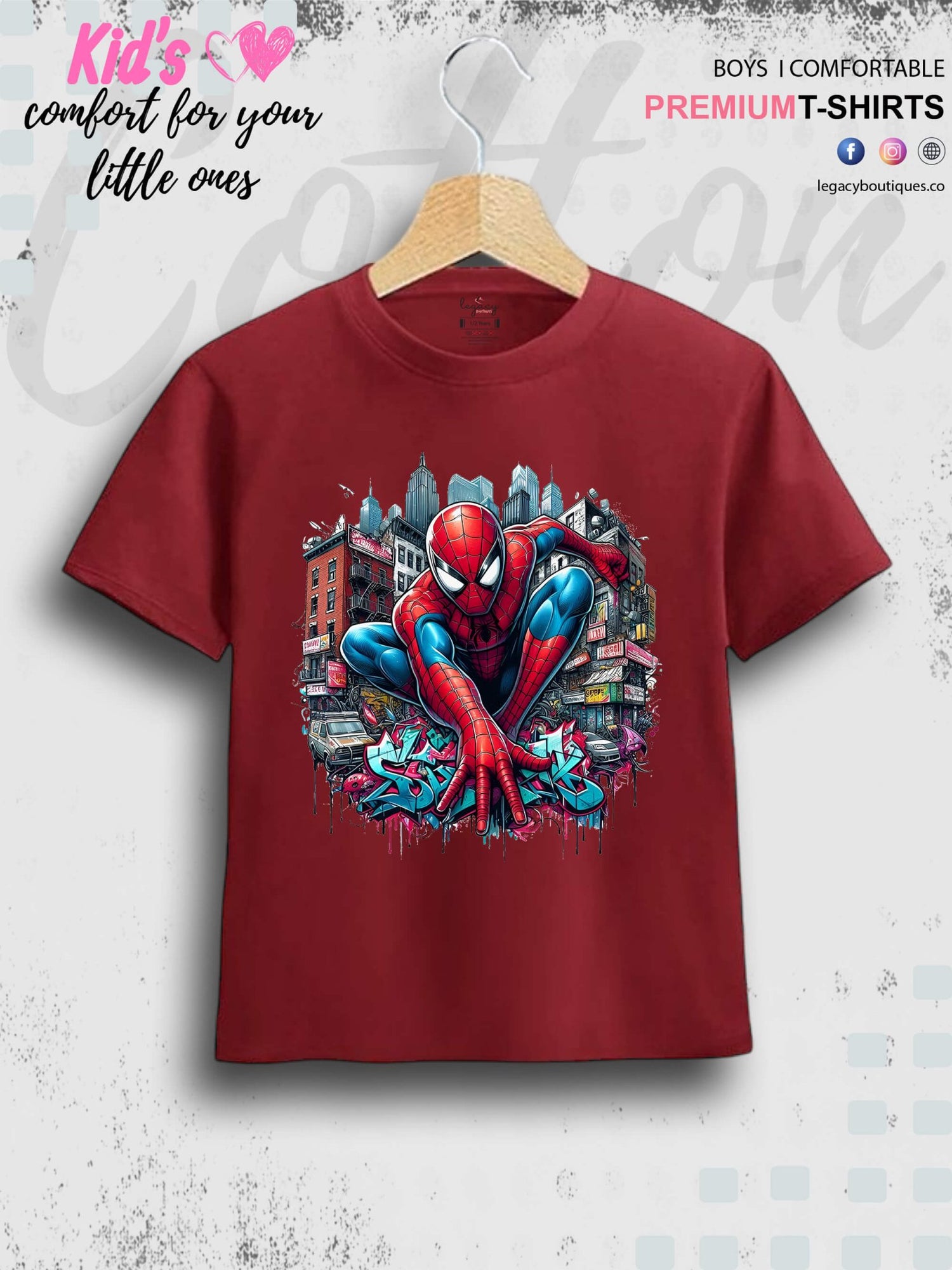 Kids Favorite Spider - Man On The Wall Print 1 To 11 Year Kids Boys Summer Time T-Shirt In Lowest Price Only In bd Legacy Boutiques Legacy Boutiques