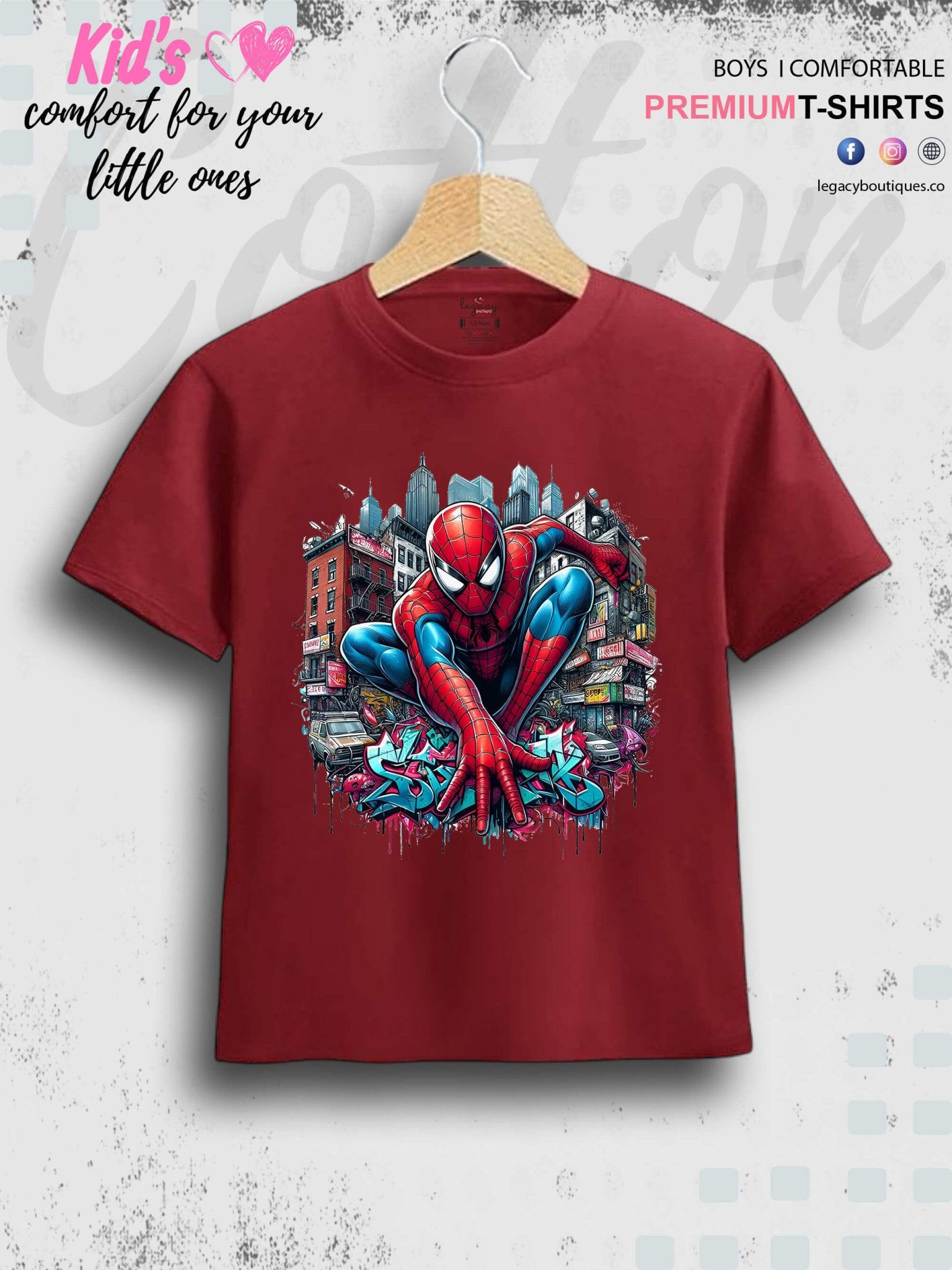 Kids Favorite Spider - Man On The Wall Print 1 To 11 Year Kids Boys Summer Time T-Shirt In Lowest Price Only In bd Legacy Boutiques Legacy Boutiques