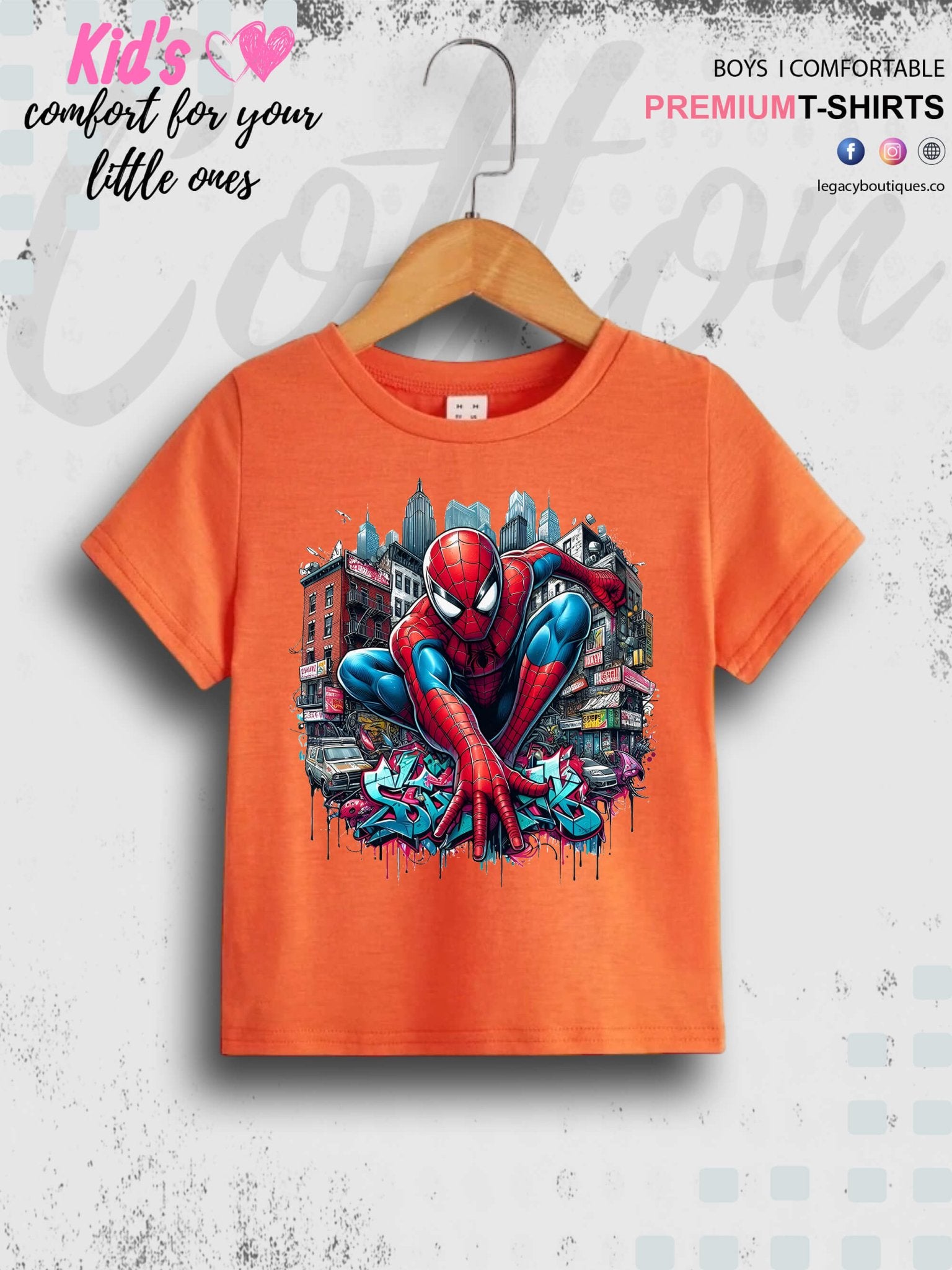 Kids Favorite Spider - Man On The Wall Print 1 To 11 Year Kids Boys Summer Time T-Shirt In Lowest Price Only In bd Legacy Boutiques Legacy Boutiques