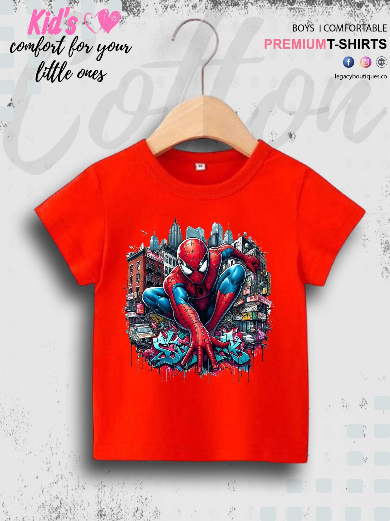 Kids Favorite Spider - Man On The Wall Print 1 To 11 Year Kids Boys Summer Time T-Shirt In Lowest Price Only In bd Legacy Boutiques Legacy Boutiques