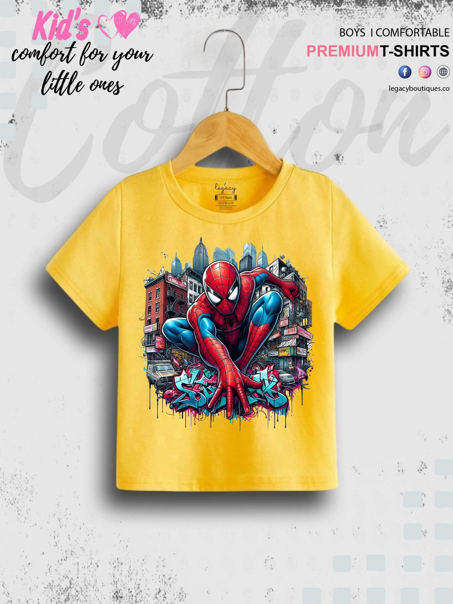 Kids Favorite Spider - Man On The Wall Print 1 To 11 Year Kids Boys Summer Time T-Shirt In Lowest Price Only In bd Legacy Boutiques Legacy Boutiques