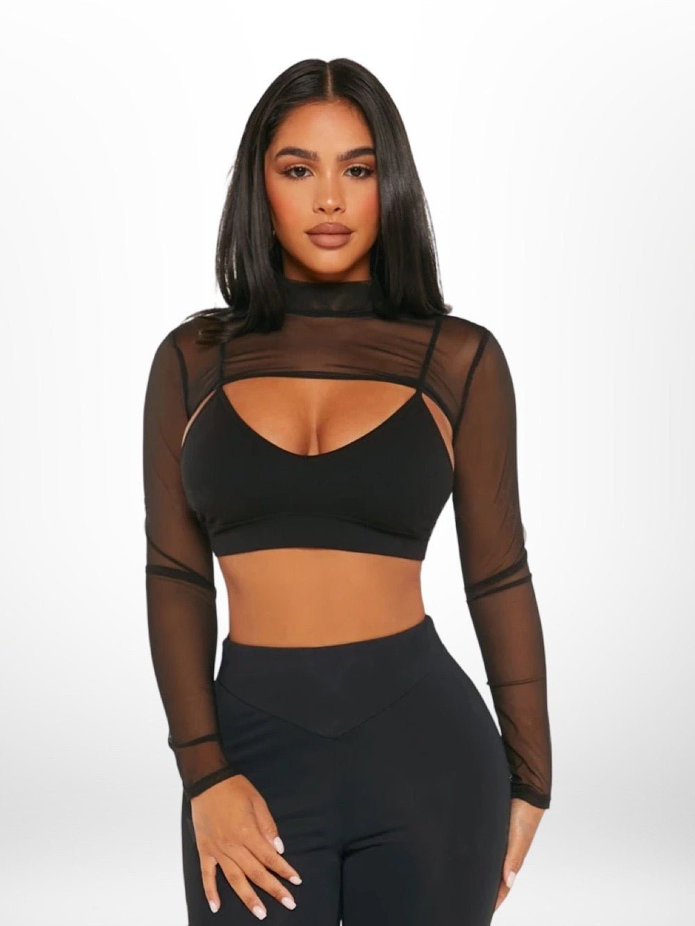 Legacy Boutiques Dhaka | Mock Neck Super Crop Mesh Top Without Bra Legacy Boutiques Legacy Boutiques