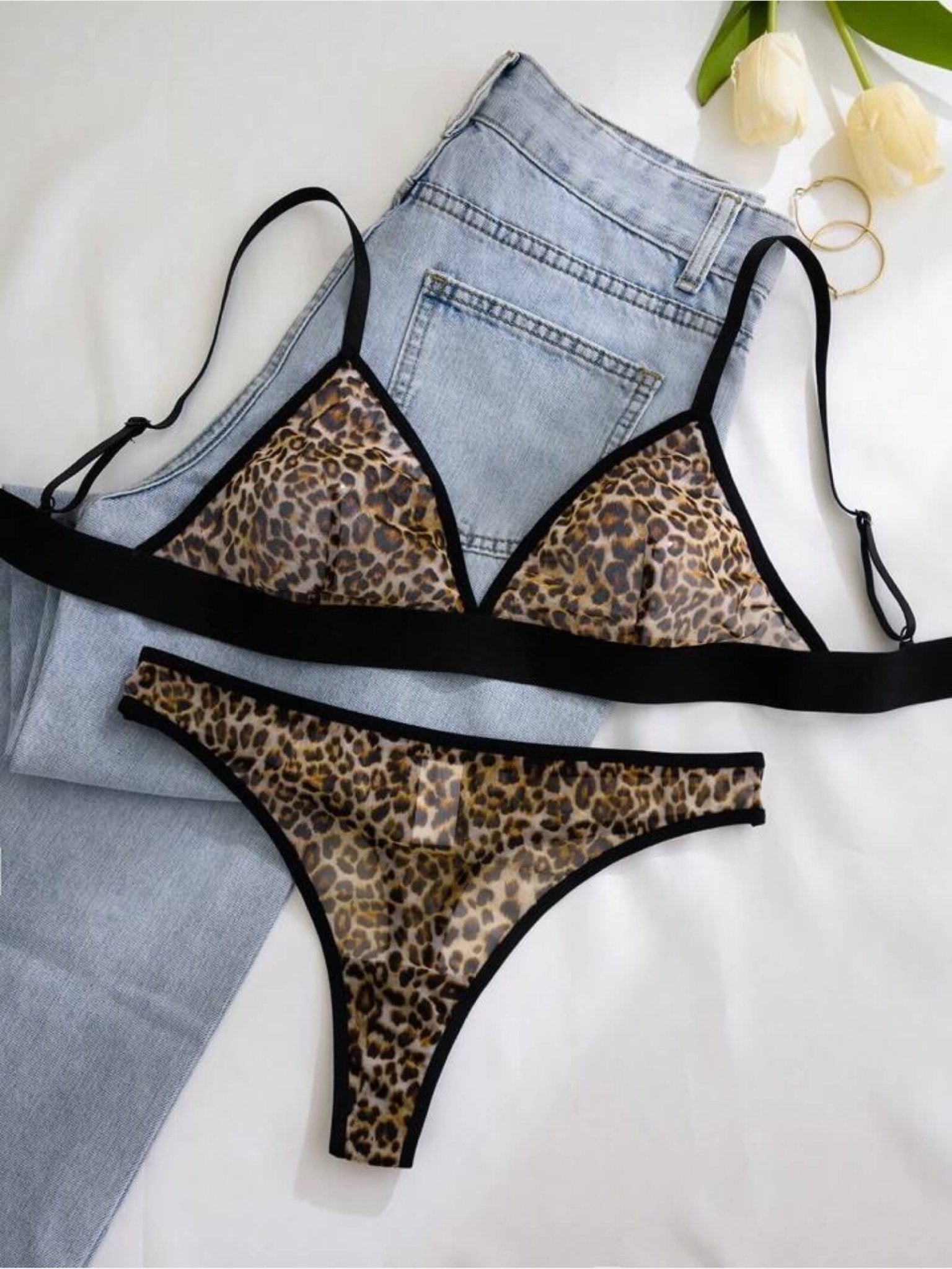 Leopard Print Sheer Mesh Bralette & Thong Lingerie Set Legacy Boutiques Legacy Boutiques