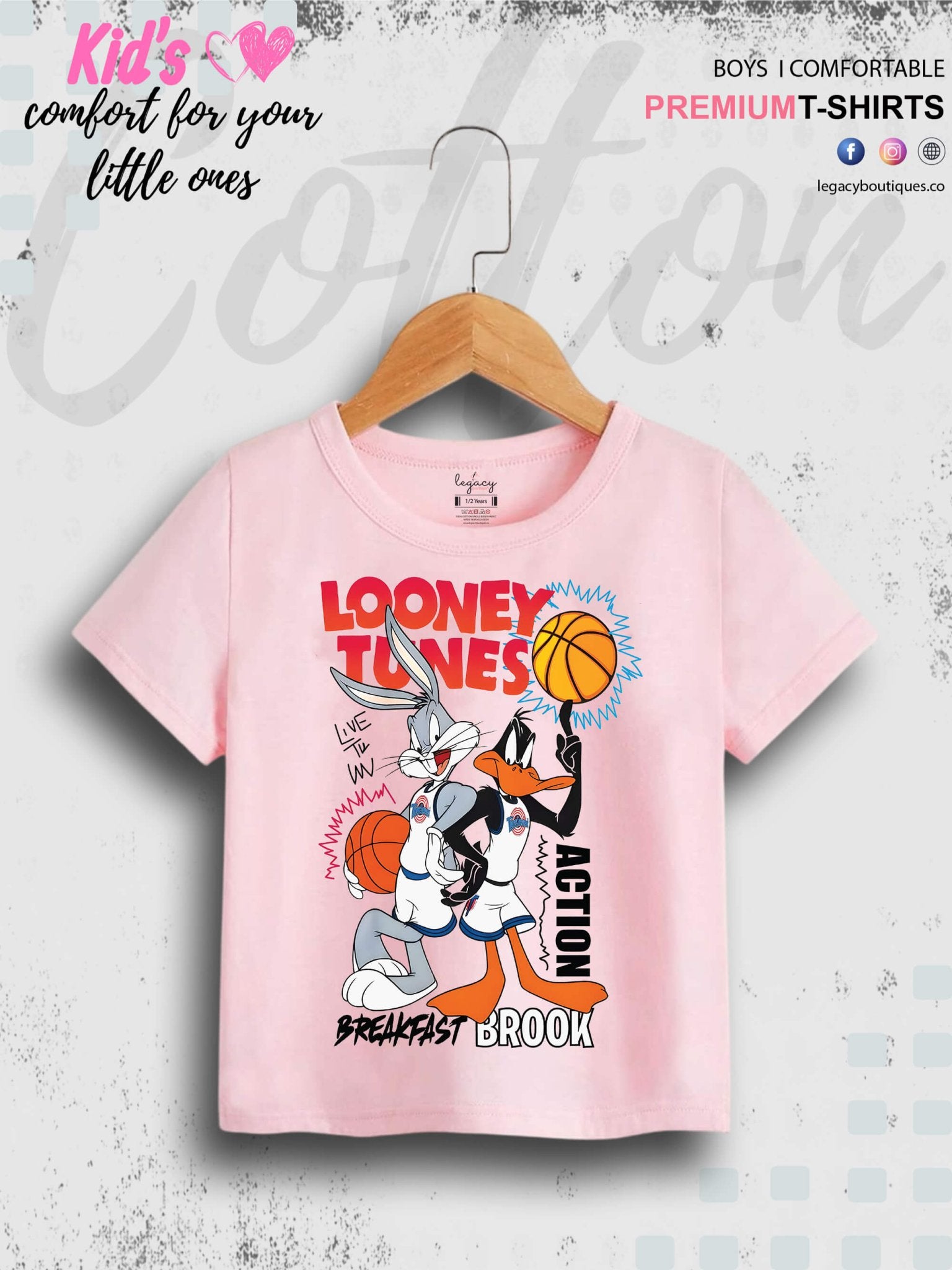 Looney Tunes Cartoon Bugs Bunny And Daffy Duck Printed Short Sleeve T-Shirt For Boys in Chittagong Legacy Boutiques Legacy Boutiques