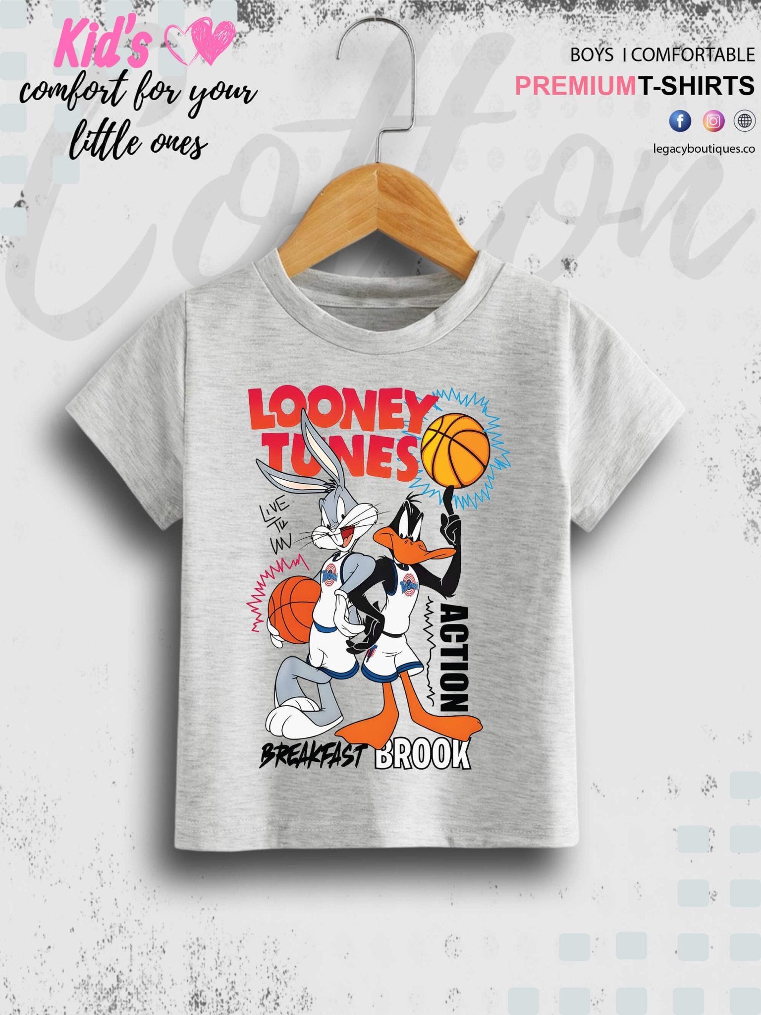 Looney Tunes Cartoon Bugs Bunny And Daffy Duck Printed Short Sleeve T-Shirt For Boys in Chittagong Legacy Boutiques Legacy Boutiques