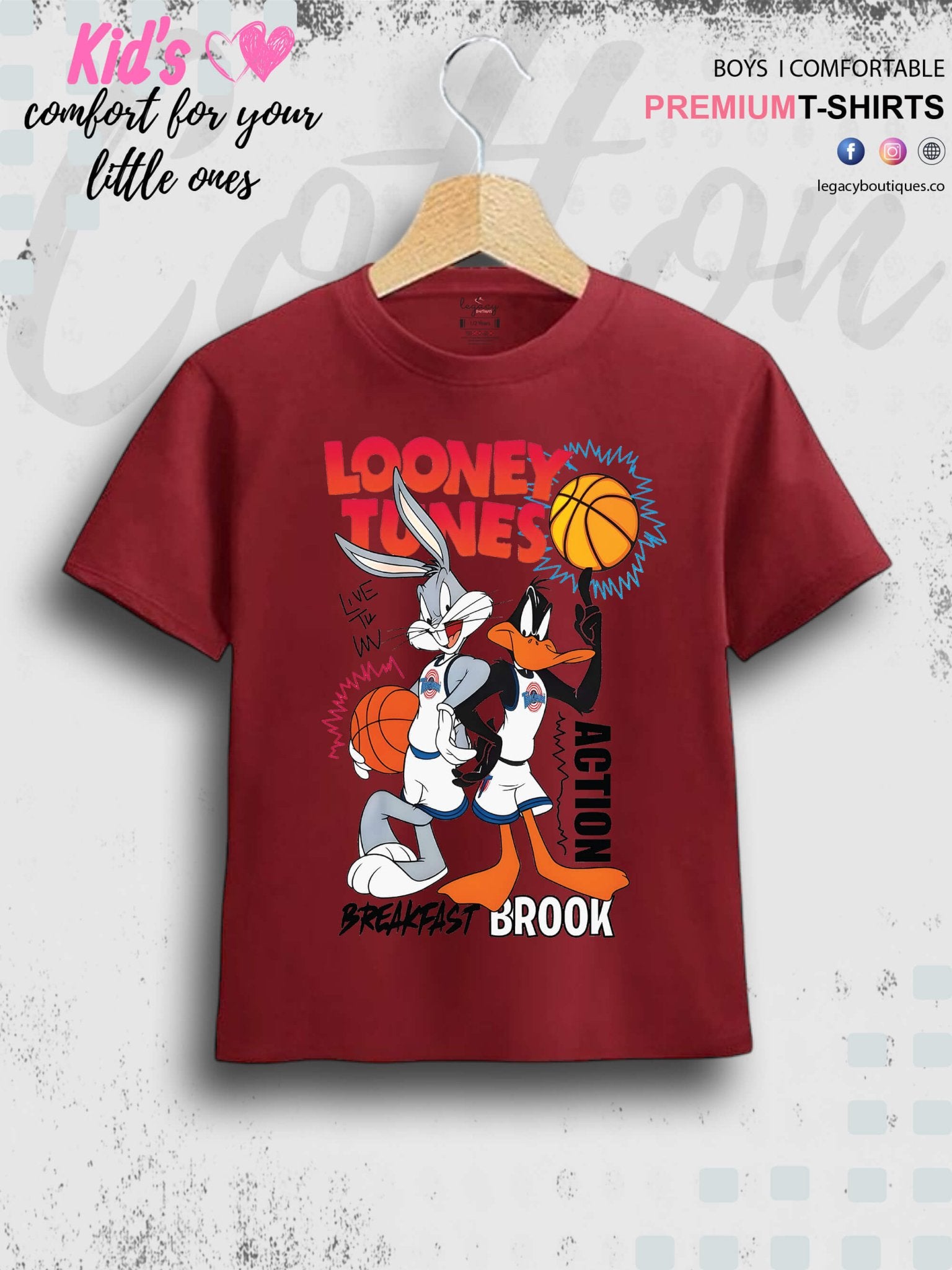 Looney Tunes Cartoon Bugs Bunny And Daffy Duck Printed Short Sleeve T-Shirt For Boys in Chittagong Legacy Boutiques Legacy Boutiques