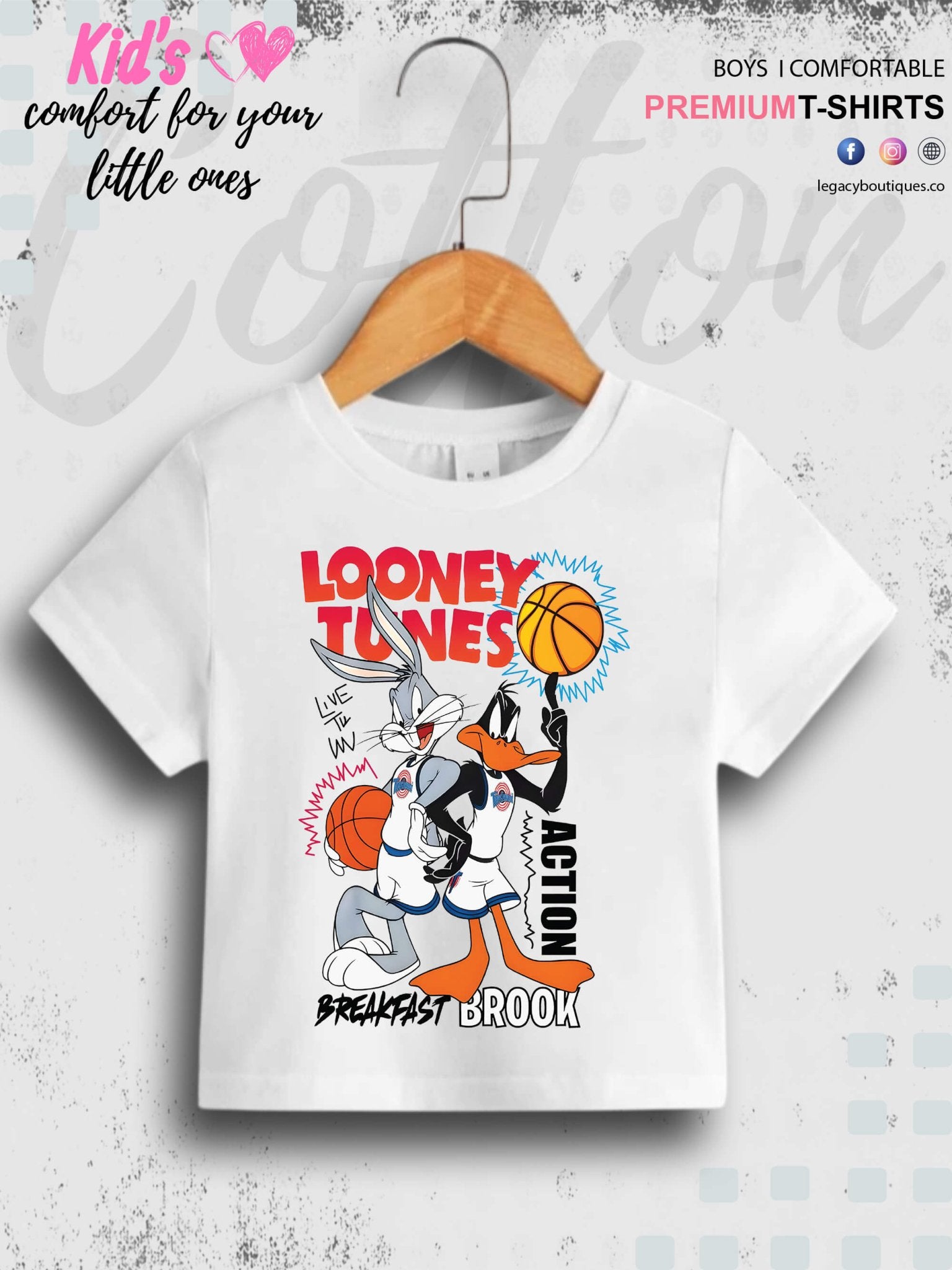Looney Tunes Cartoon Bugs Bunny And Daffy Duck Printed Short Sleeve T-Shirt For Boys in Chittagong Legacy Boutiques Legacy Boutiques