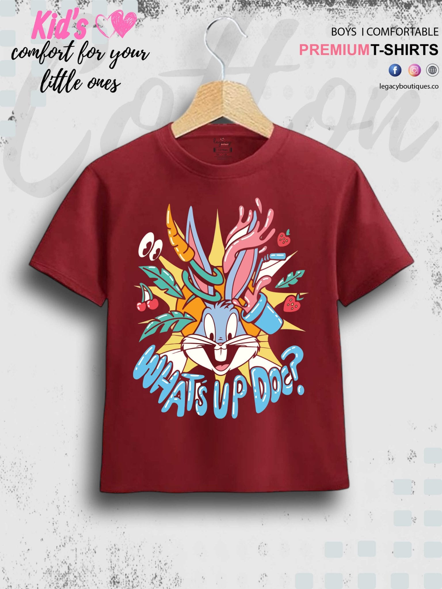 Looney Tunes Cartoon Bunny Whats Up Doc Printed Boys High Quality T-Shirt Only In Dhaka Legacy Boutiques Legacy Boutiques
