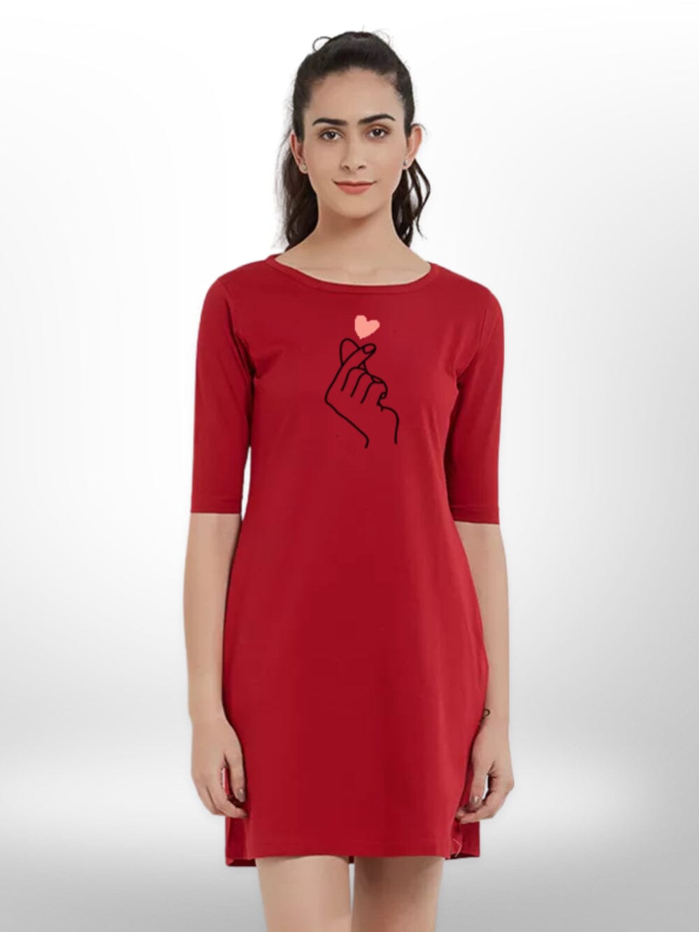 LOVE PRINT THREE QUARTER SLEEVE T - SHIRT SIDE POCKET FOR WOMEN&