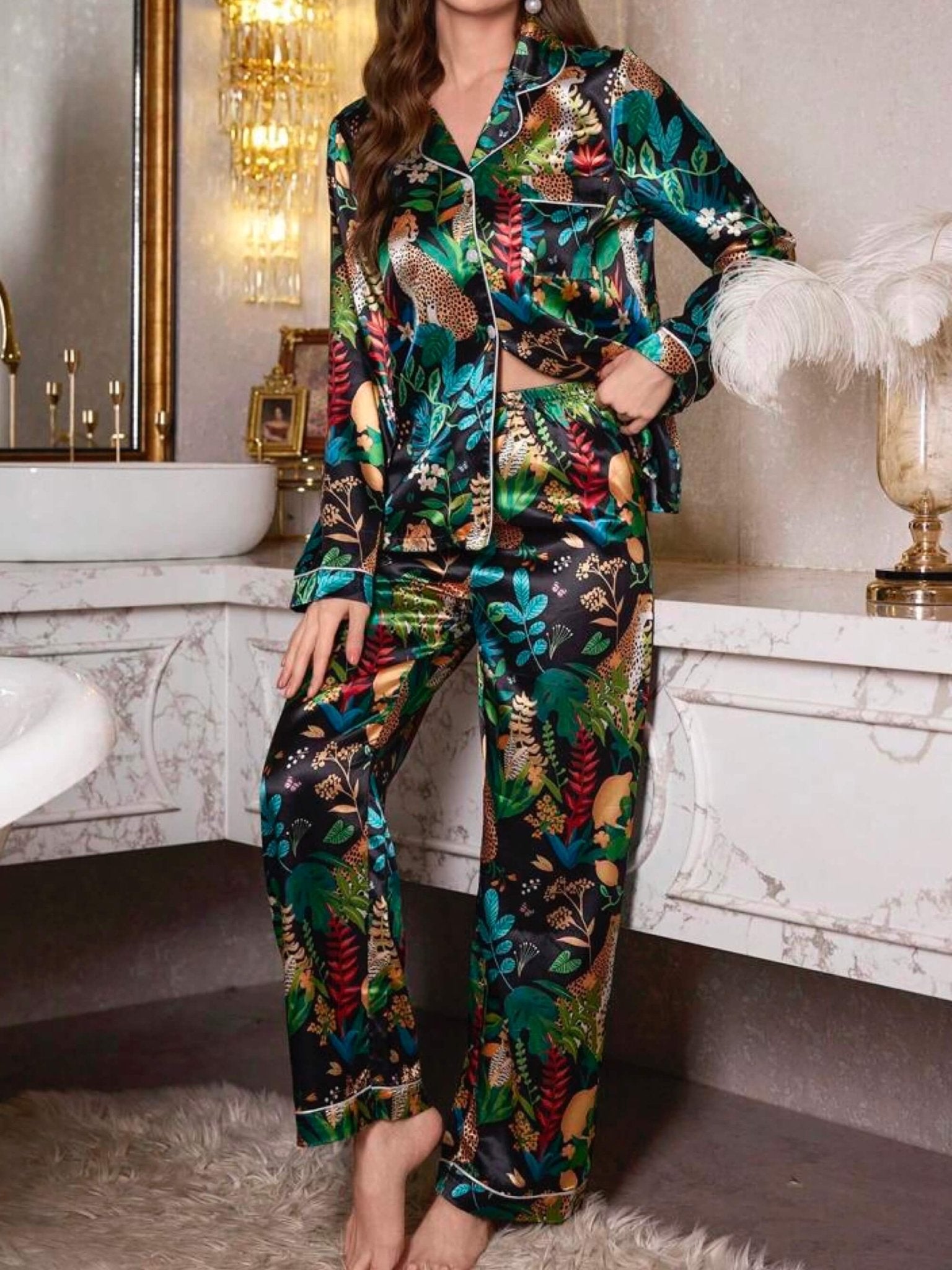 Luxurious Nighty Set Tropical Plant Printed Legacy Boutiques Legacy Boutiques