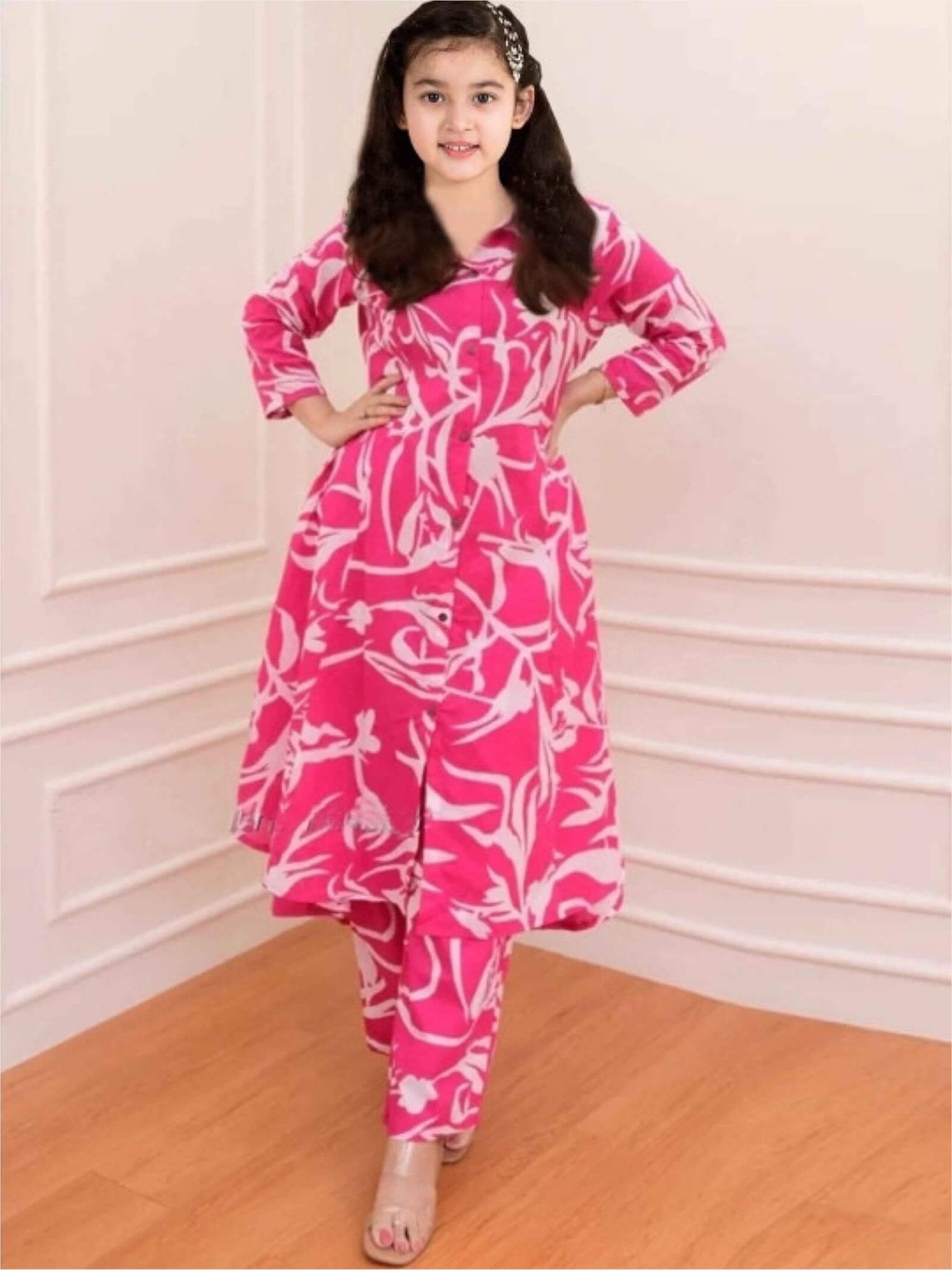 Magenta Bloom Girls Button - Down Asymmetric Tunic & Pajama Set Legacy Boutiques Legacy Boutiques