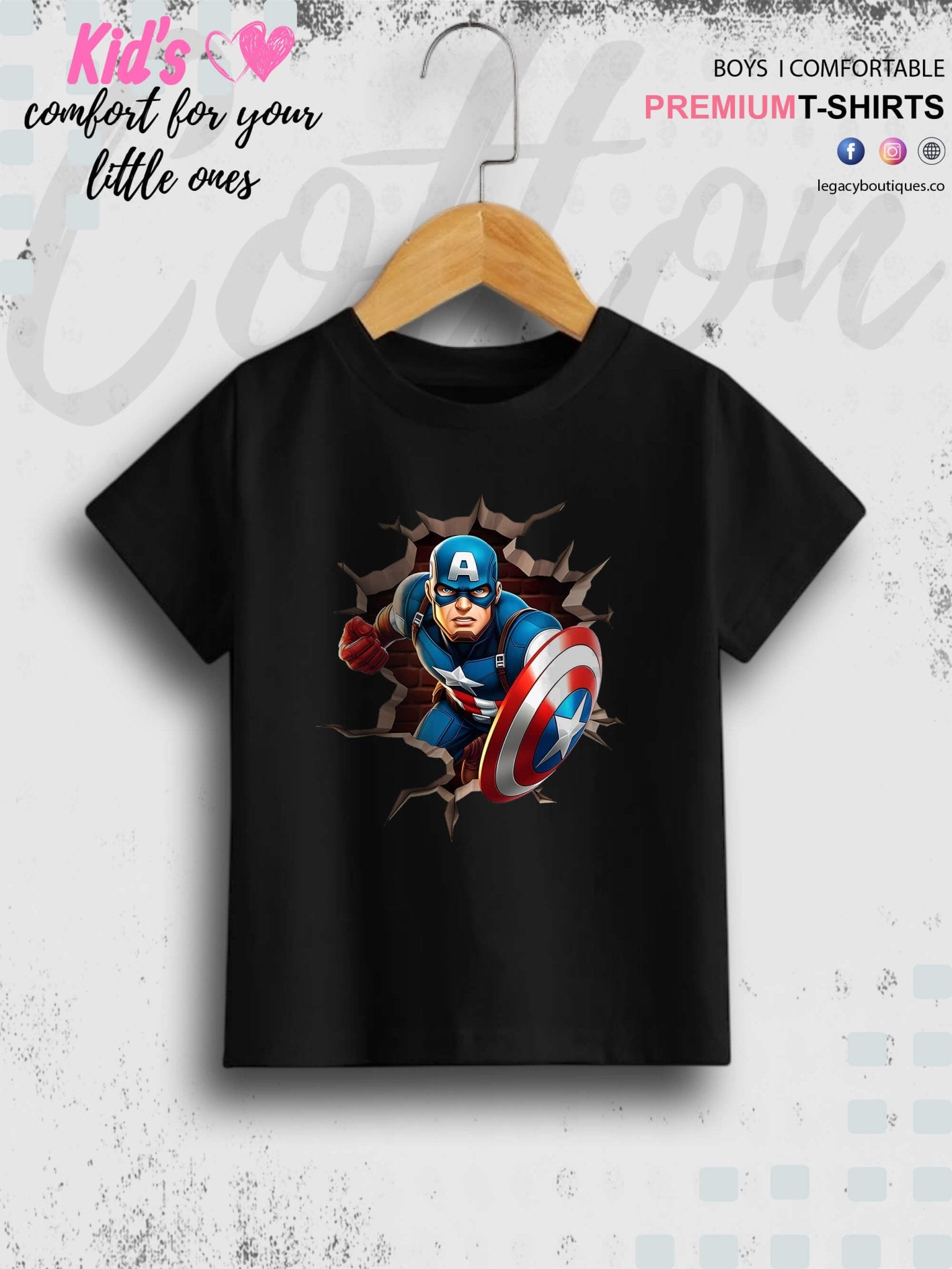 Marvel Avengers Captain America Shield Printed 1 To 11 Year Kids Boys T-Shirt In Lowest Price Only In Dhaka Legacy Boutiques Legacy Boutiques