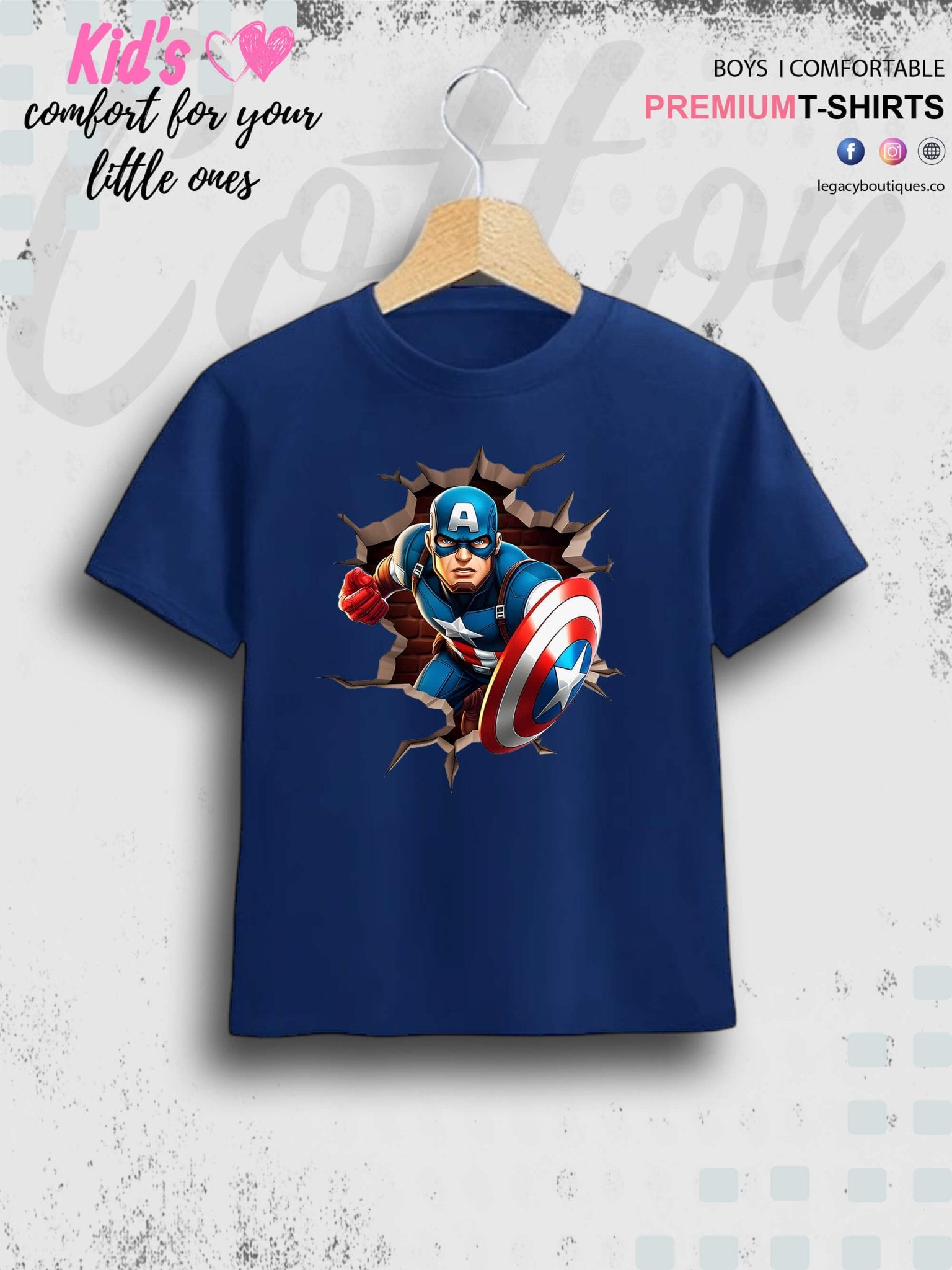 Marvel Avengers Captain America Shield Printed 1 To 11 Year Kids Boys T-Shirt In Lowest Price Only In Dhaka Legacy Boutiques Legacy Boutiques