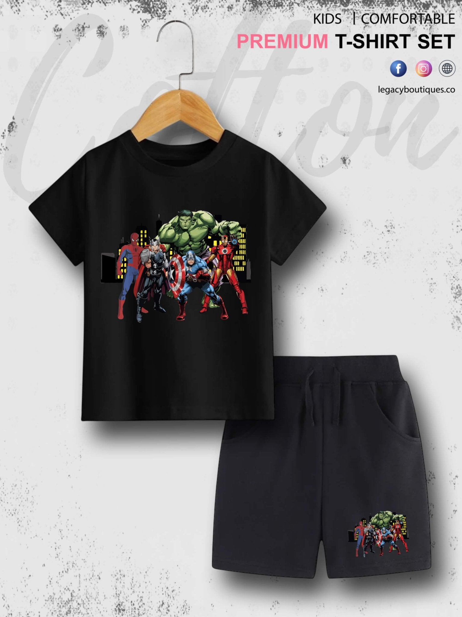 Marvel Avengers Kids Casual 6 Month To 6 Year Summer Time Babies T-shirt Set Legacy Boutiques Legacy Boutiques