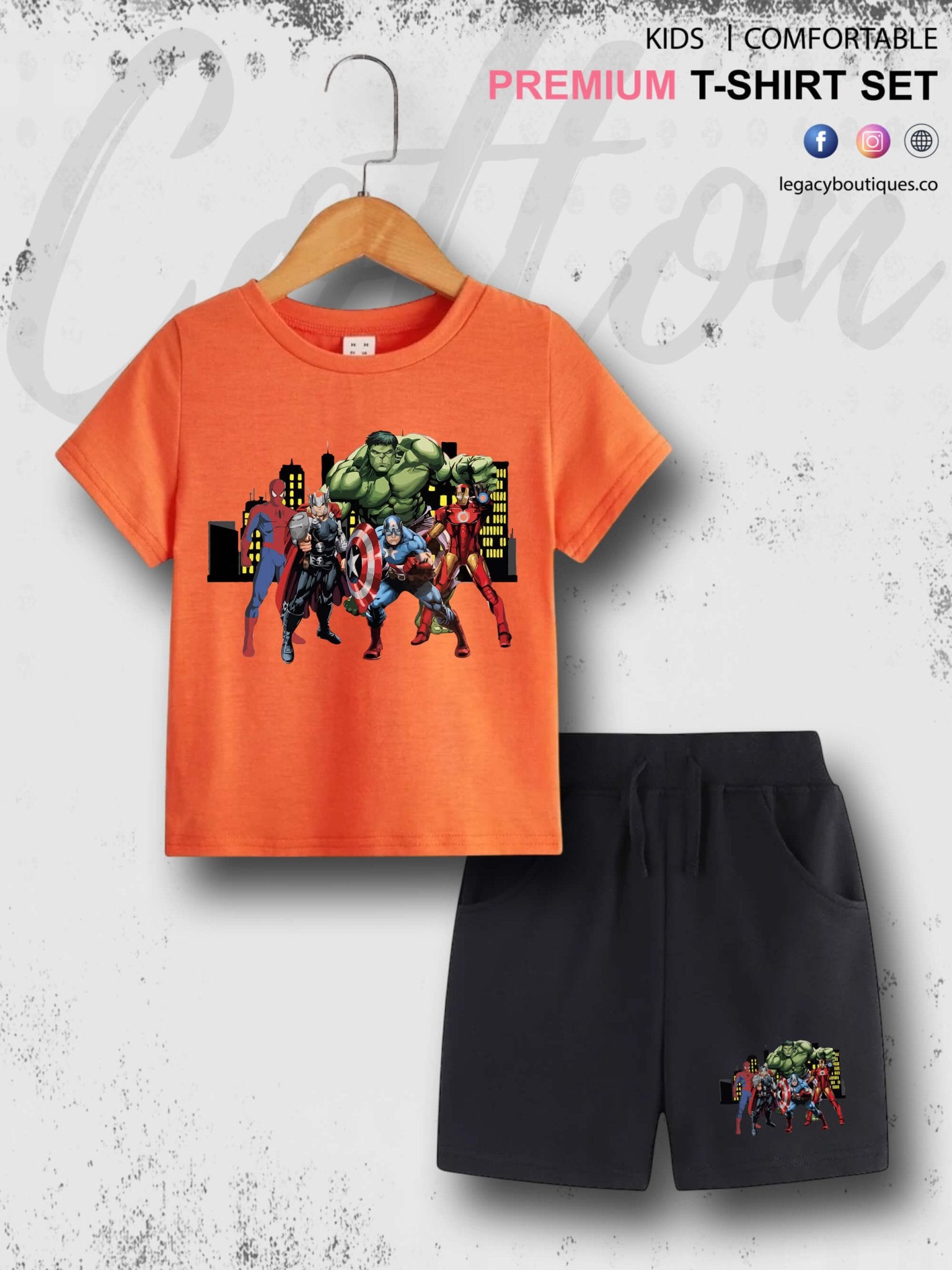 Marvel Avengers Kids Casual 6 Month To 6 Year Summer Time Babies T-shirt Set Legacy Boutiques Legacy Boutiques