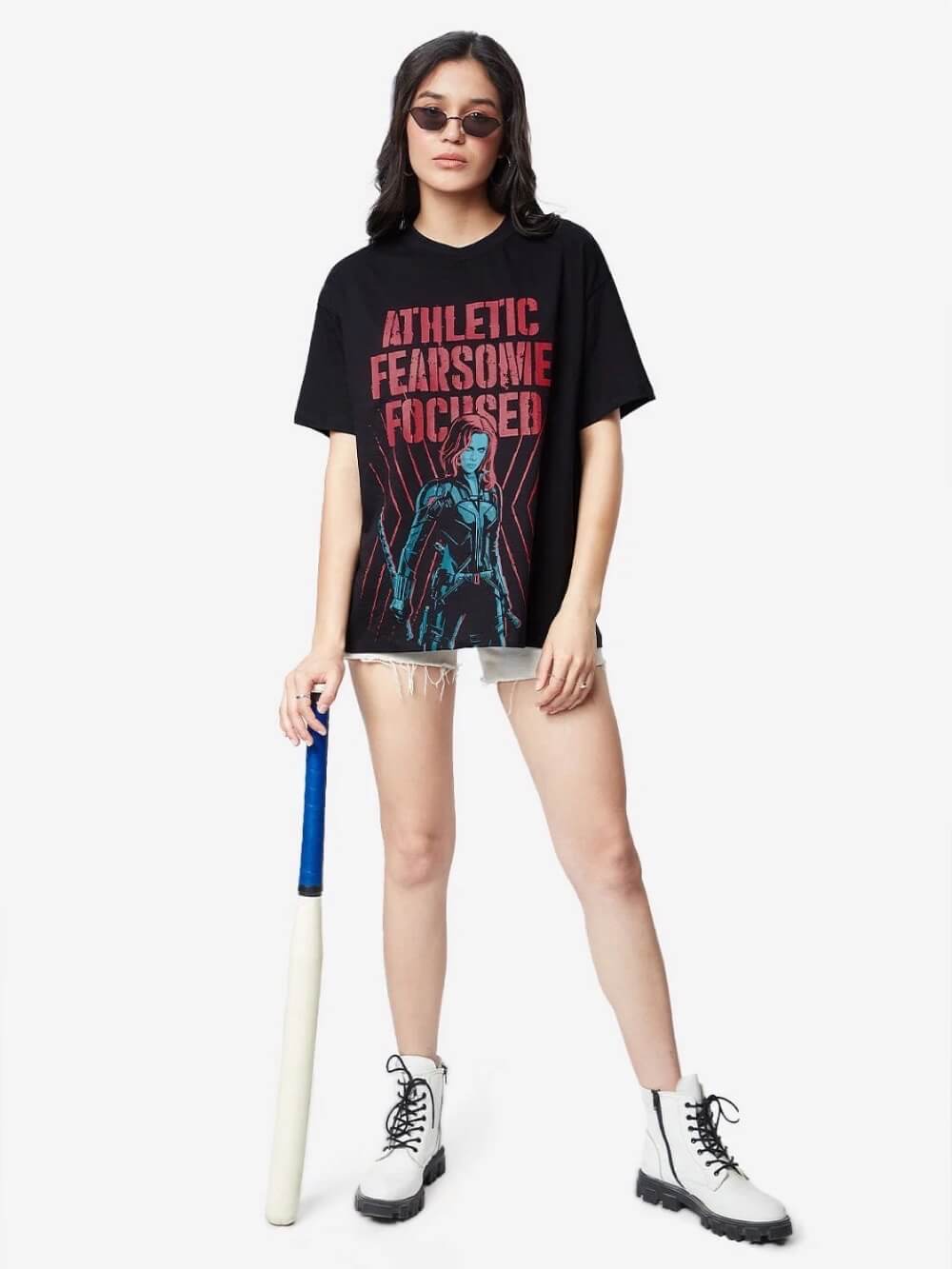 Marvel Black Widow Athletic Fearsome Focused Printed High Quality Womens Drop Shoulder T shirt Legacy Boutiques Bangladesh Legacy Boutiques Legacy Boutiques