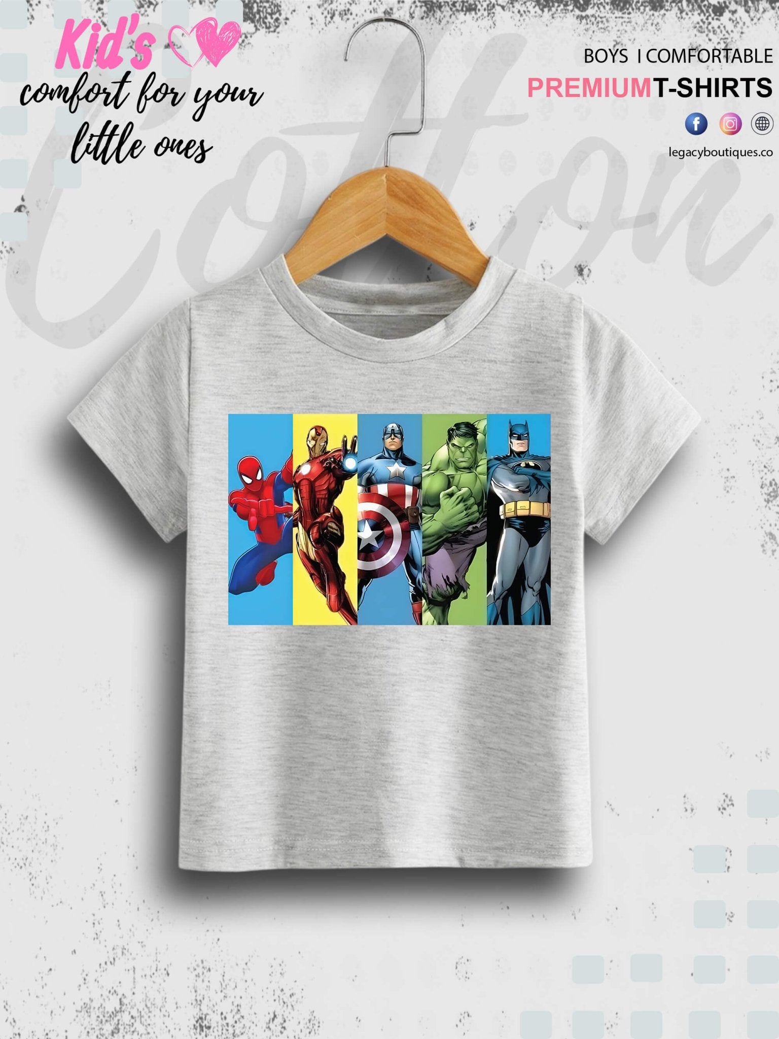 Marvel Comic All Super Hero Characters Print 1 To 11 Year Kids Boys Summer Time T-Shirt In Lowest Price Only In Dhaka Legacy Boutiques Legacy Boutiques