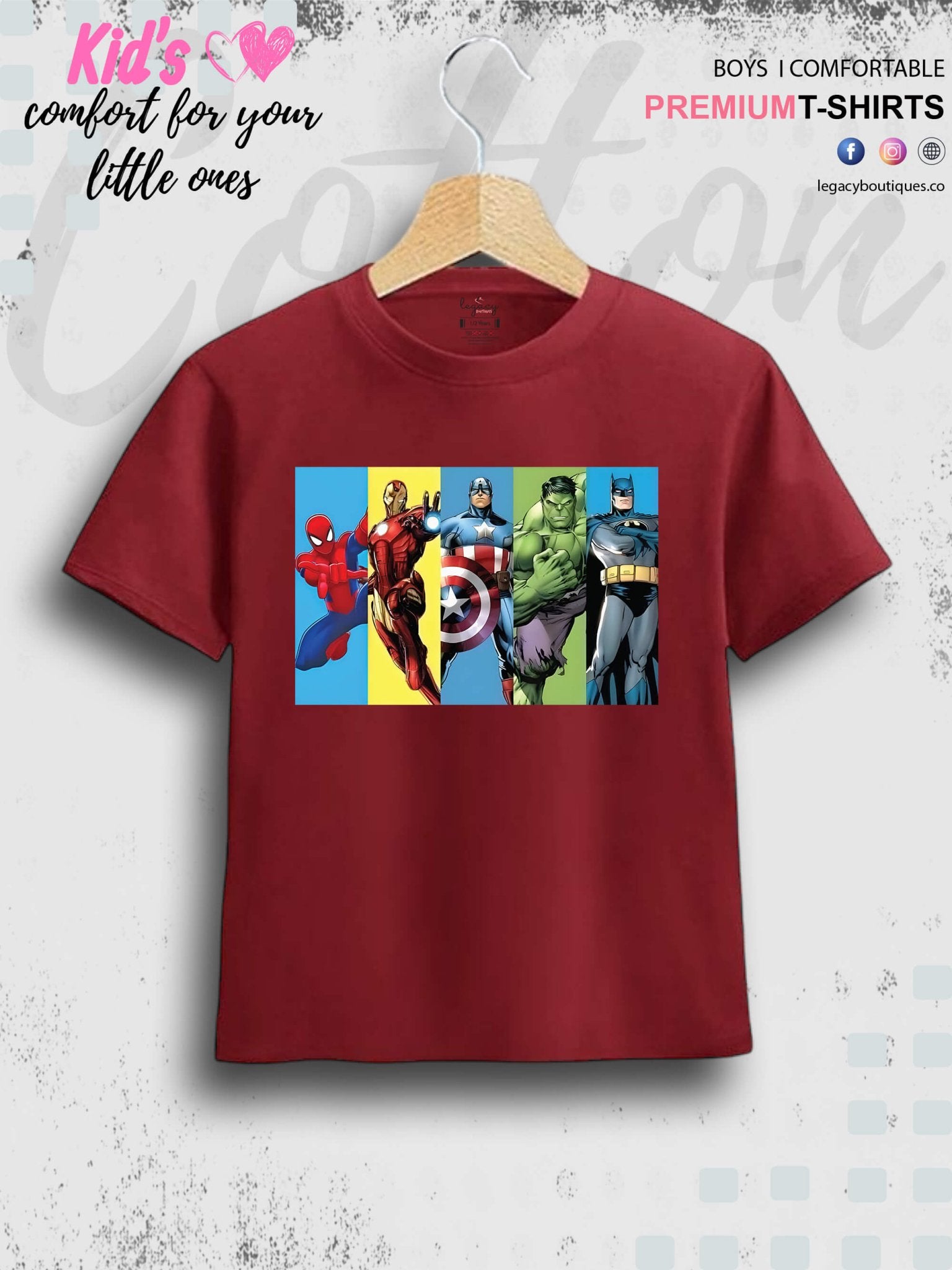 Marvel Comic All Super Hero Characters Print 1 To 11 Year Kids Boys Summer Time T-Shirt In Lowest Price Only In Dhaka Legacy Boutiques Legacy Boutiques