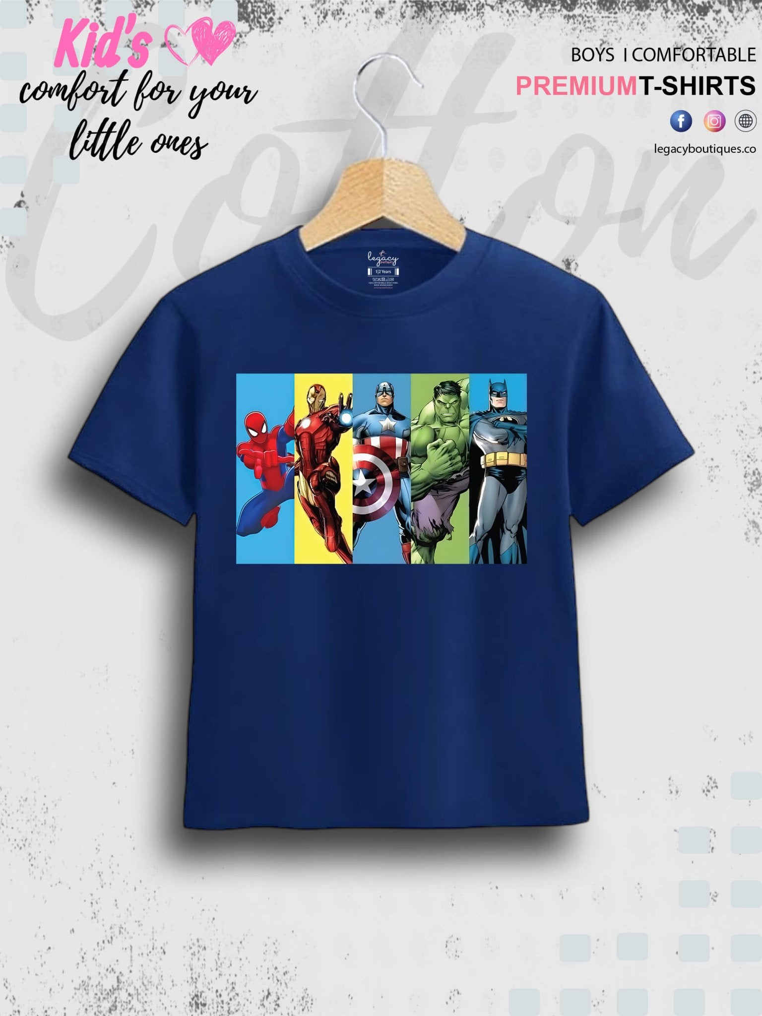 Marvel Comic All Super Hero Characters Print 1 To 11 Year Kids Boys Summer Time T-Shirt In Lowest Price Only In Dhaka Legacy Boutiques Legacy Boutiques
