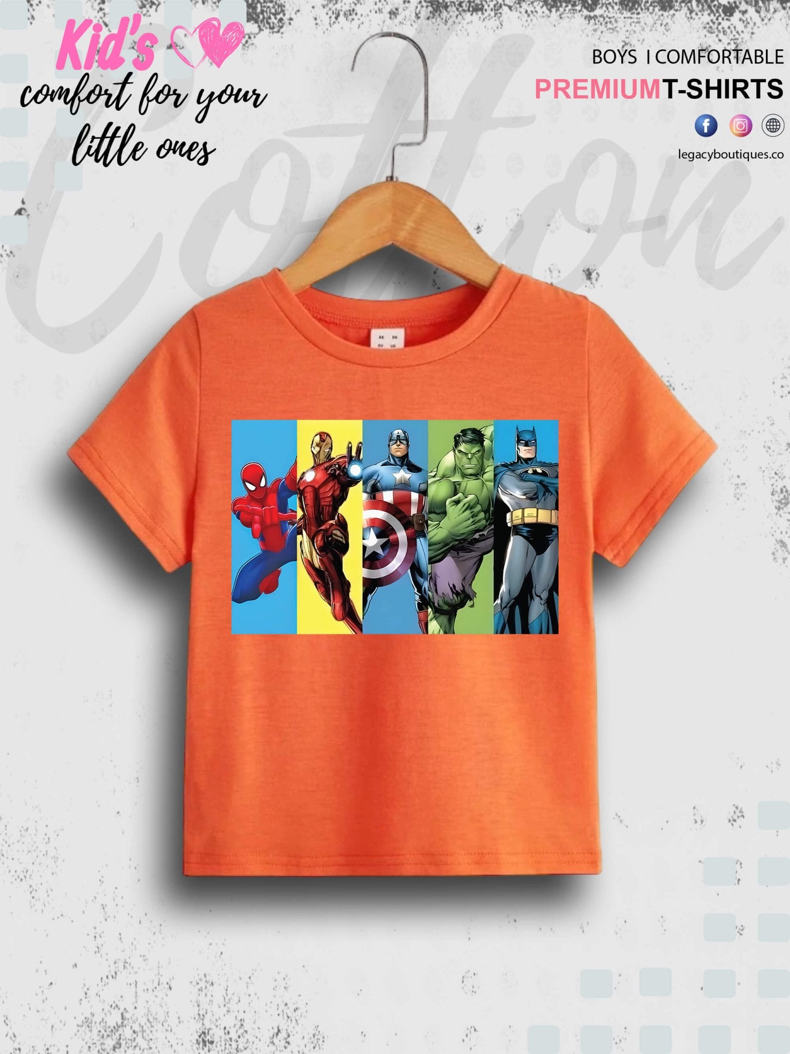 Marvel Comic All Super Hero Characters Print 1 To 11 Year Kids Boys Summer Time T-Shirt In Lowest Price Only In Dhaka Legacy Boutiques Legacy Boutiques