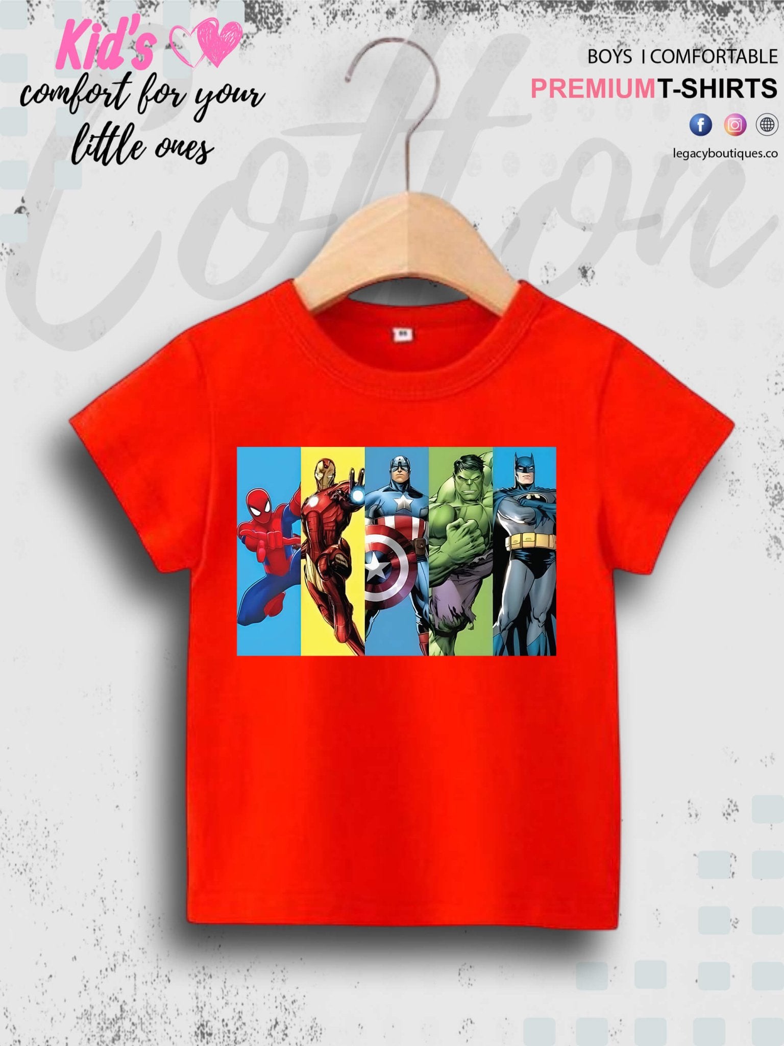 Marvel Comic All Super Hero Characters Print 1 To 11 Year Kids Boys Summer Time T-Shirt In Lowest Price Only In Dhaka Legacy Boutiques Legacy Boutiques