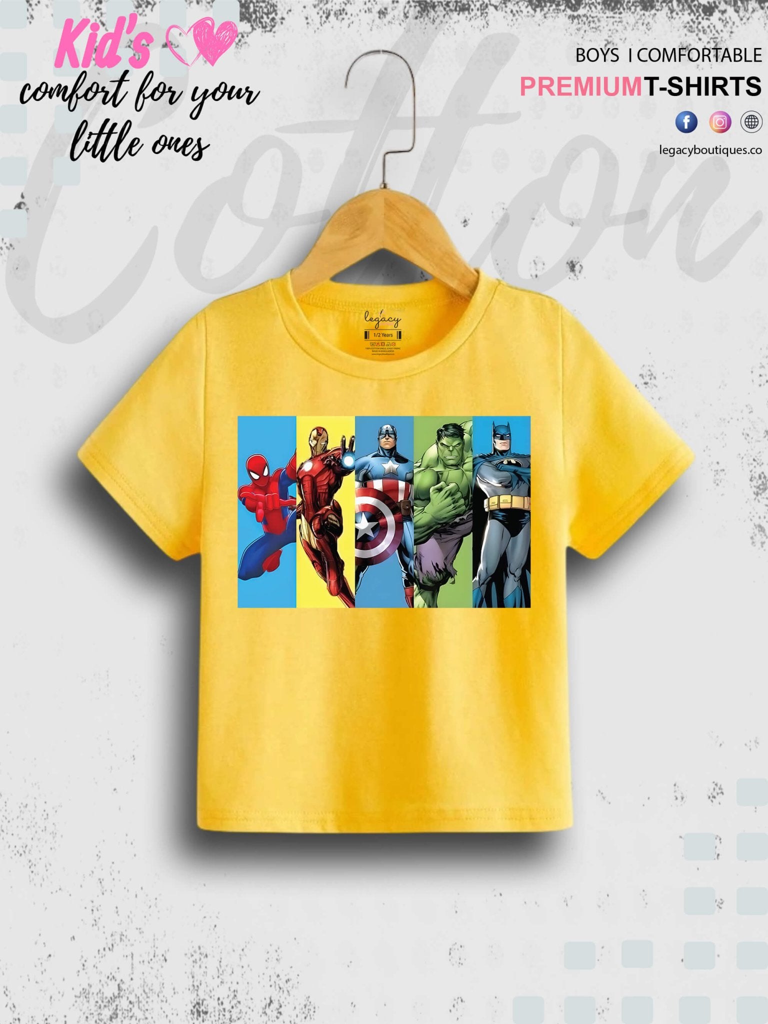 Marvel Comic All Super Hero Characters Print 1 To 11 Year Kids Boys Summer Time T-Shirt In Lowest Price Only In Dhaka Legacy Boutiques Legacy Boutiques