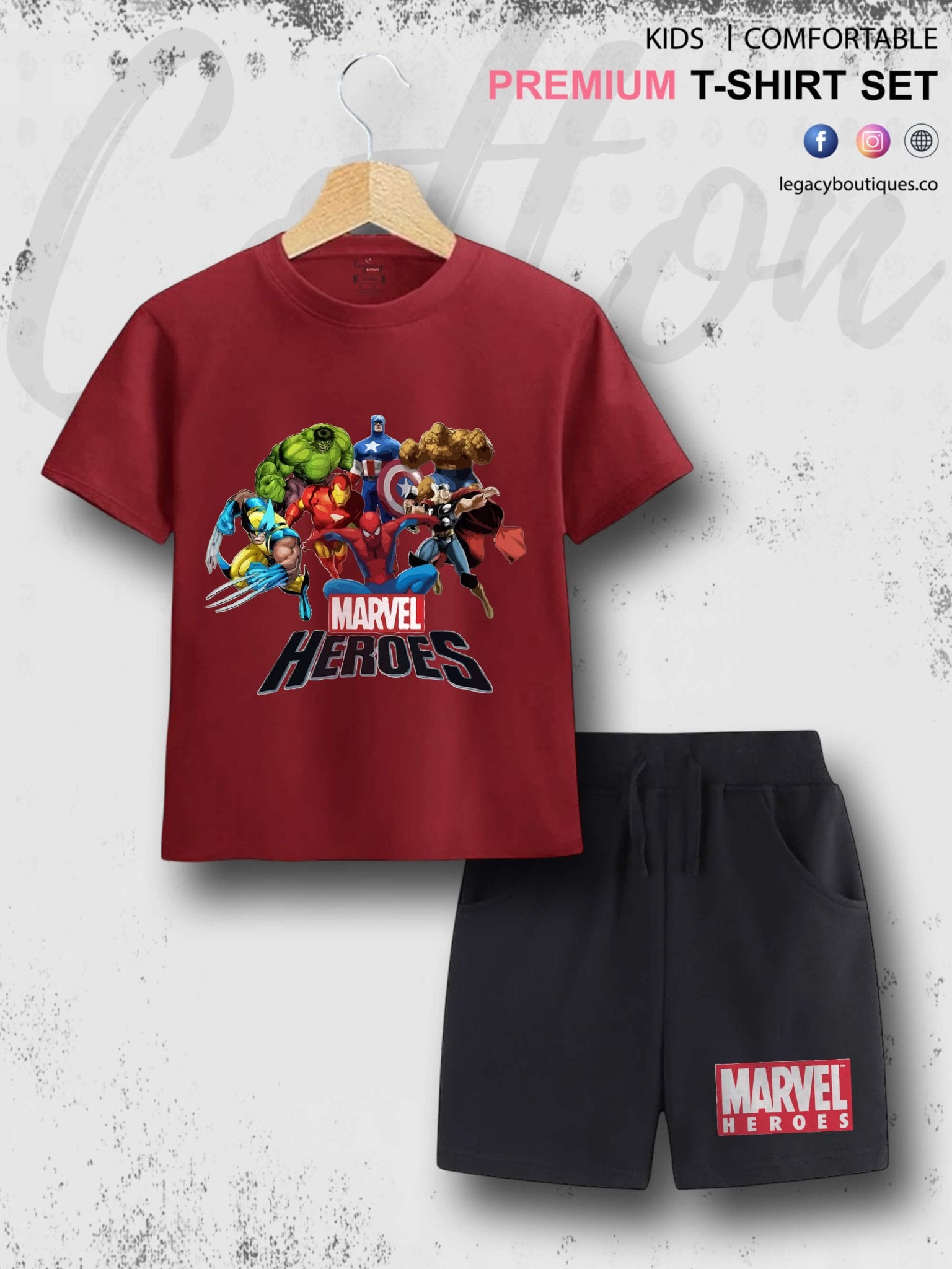 Marvel Heroes Character Printed 6 Month To 6 Year Summer Time Baby & Kids Super Comfy T-shirt Set Legacy Boutiques Legacy Boutiques