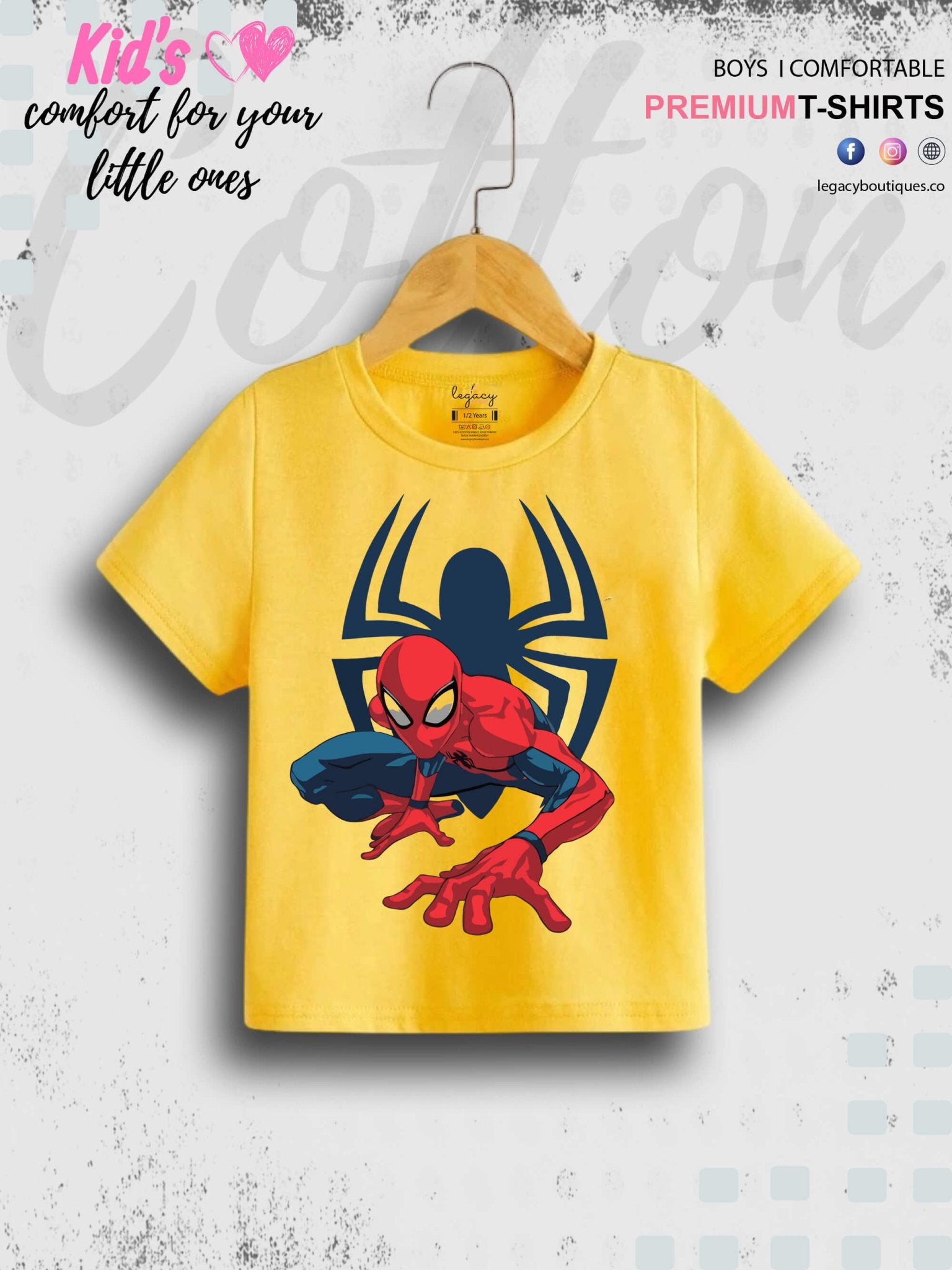 Marvel Spiderman Print Good Quality 1 To 11 Year Boys T-shirt In Lowest Price Only In BD Legacy Boutiques Legacy Boutiques