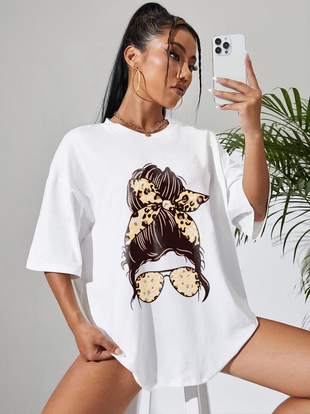 Messy Bun Hair Glasses Graphic Printed Womens Drop Shoulder T-shirt Legacy Boutiques Bangladesh Legacy Boutiques Legacy Boutiques