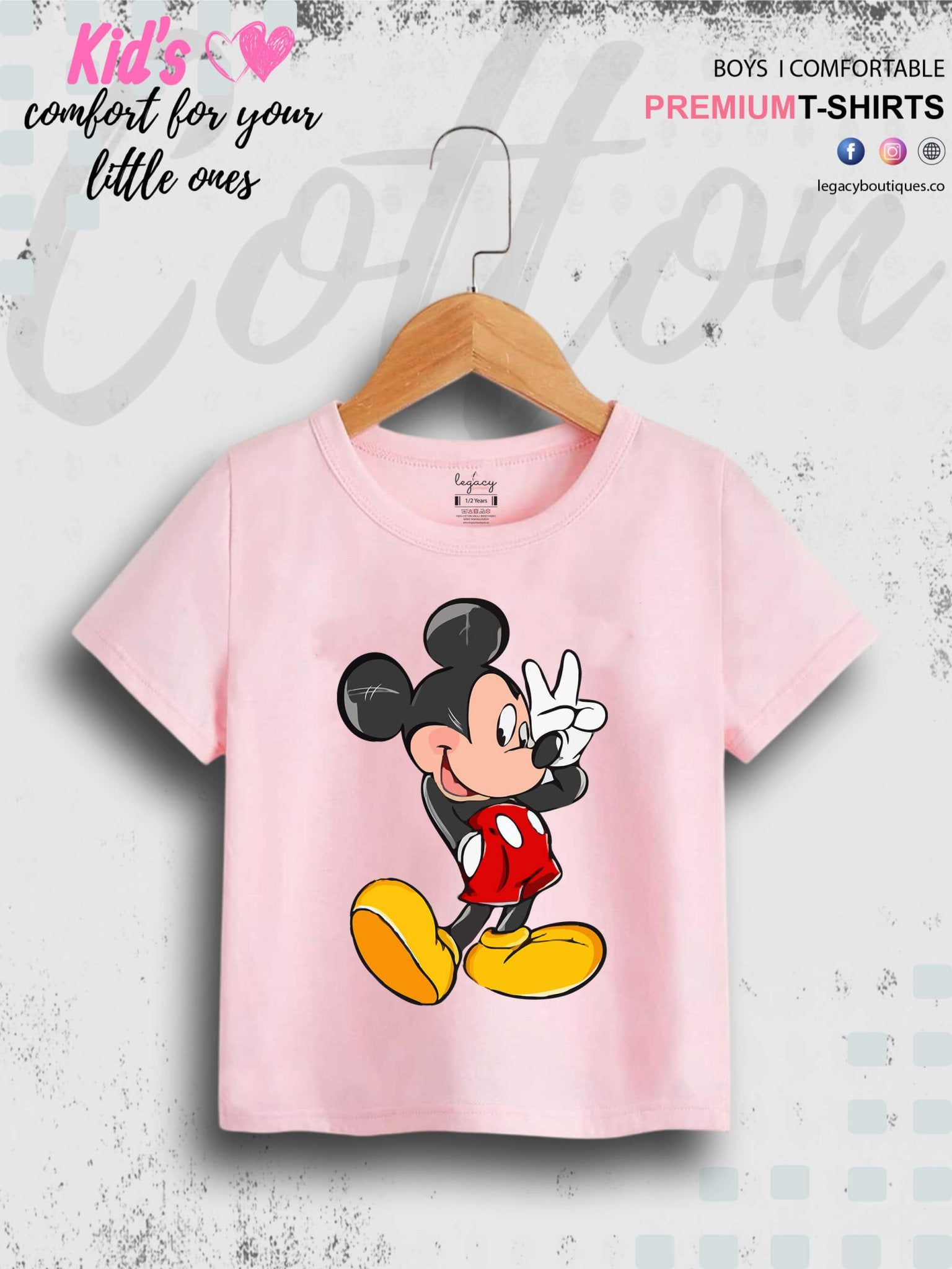 Mickey Cartoon Print 1 To 11 Year Kids Boys T-Shirt In Lowest Price Only In BD Legacy Boutiques Legacy Boutiques
