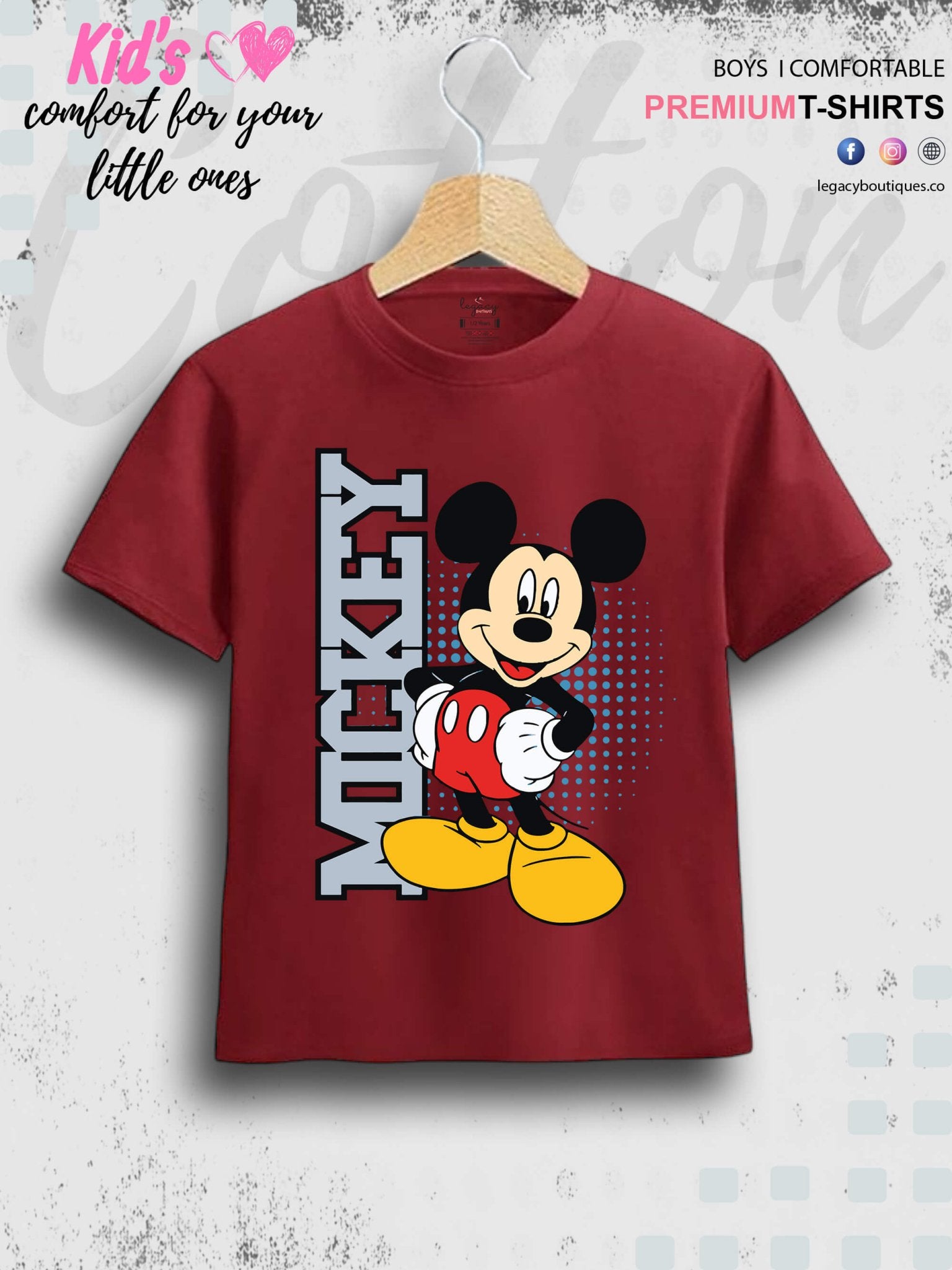 Mickey Printed 1 To 11 Year Kids Boys Summer Time T-Shirt In Lowest Price Only In Dhaka Legacy Boutiques Legacy Boutiques