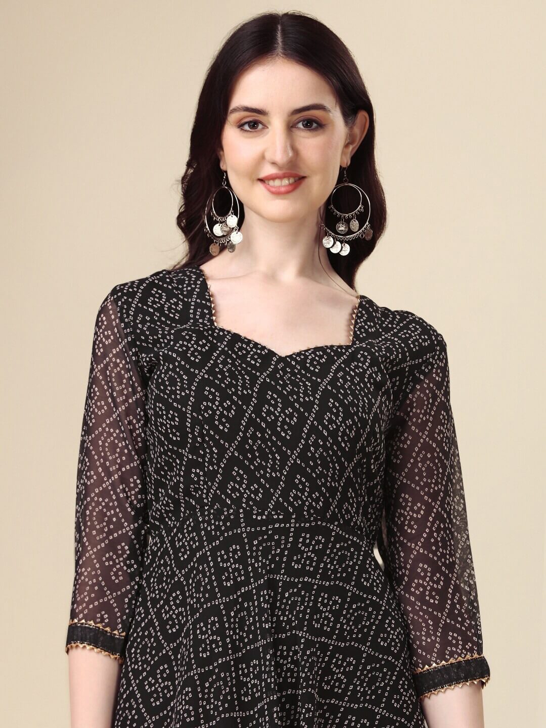 Midnight Black Bandhani Print Anarkali Suit with Gota Lace Dupatta Legacy Boutiques Legacy Boutiques