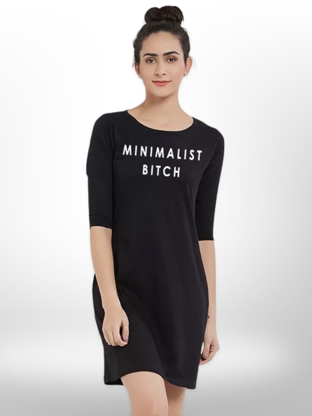 MINIMALIST BITCH PRINTED THREE QUARTER SLEEVE T - SHIRT SIDE POCKET FOR WOMEN&