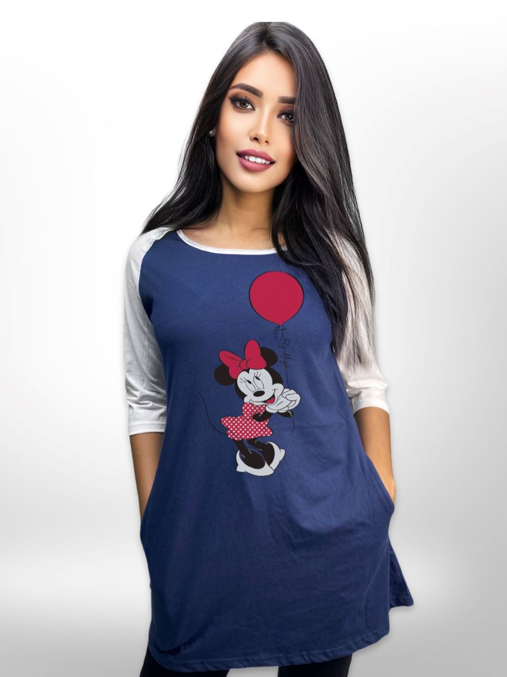 Minnie Balloon Love Long T-shirt Raglan Sleeve Side Pocket For Women&