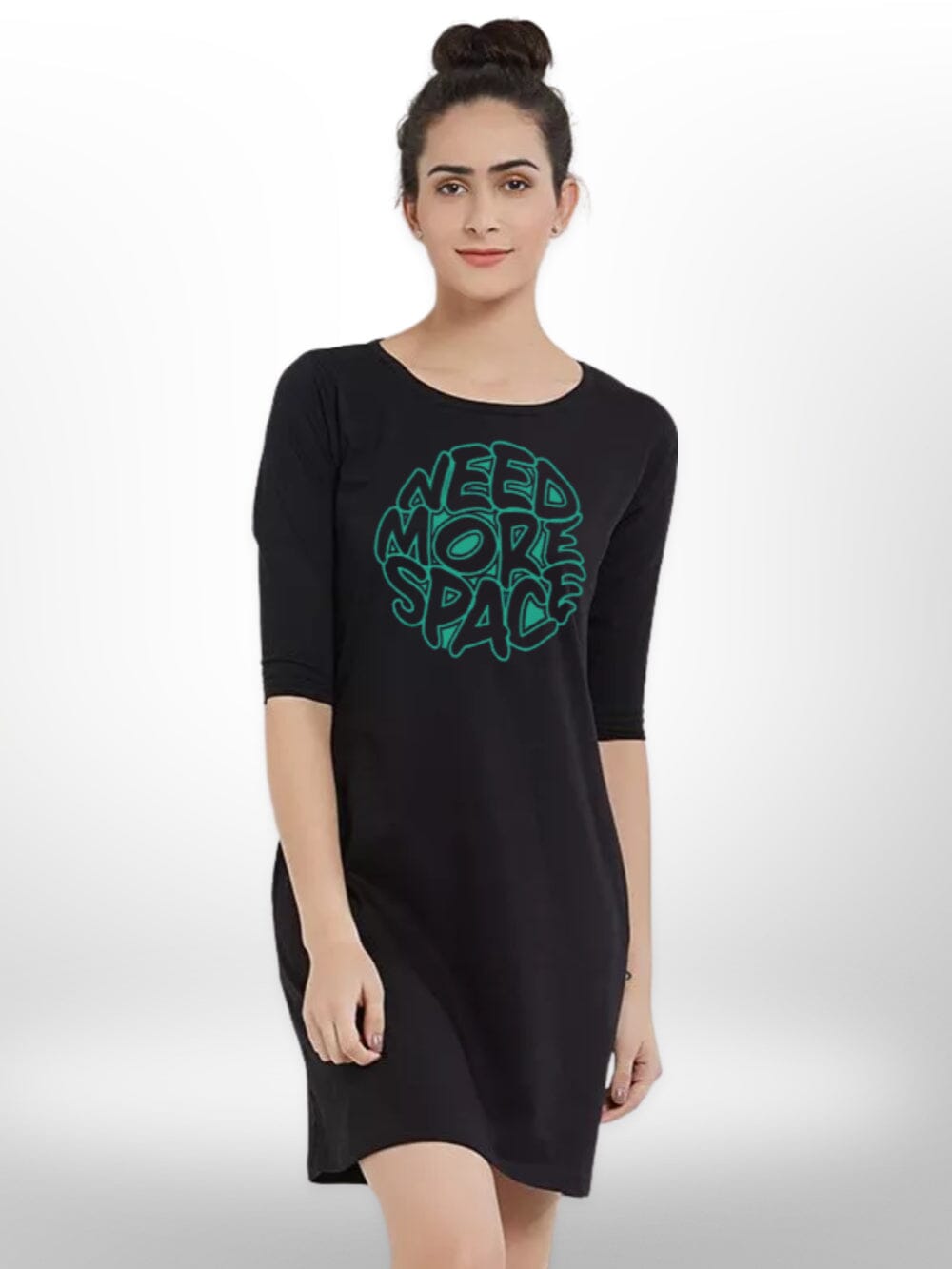 NEED SPACE PRINTED THREE QUARTER SLEEVE SIDE POCKET T - SHIRT FOR WOMEN&