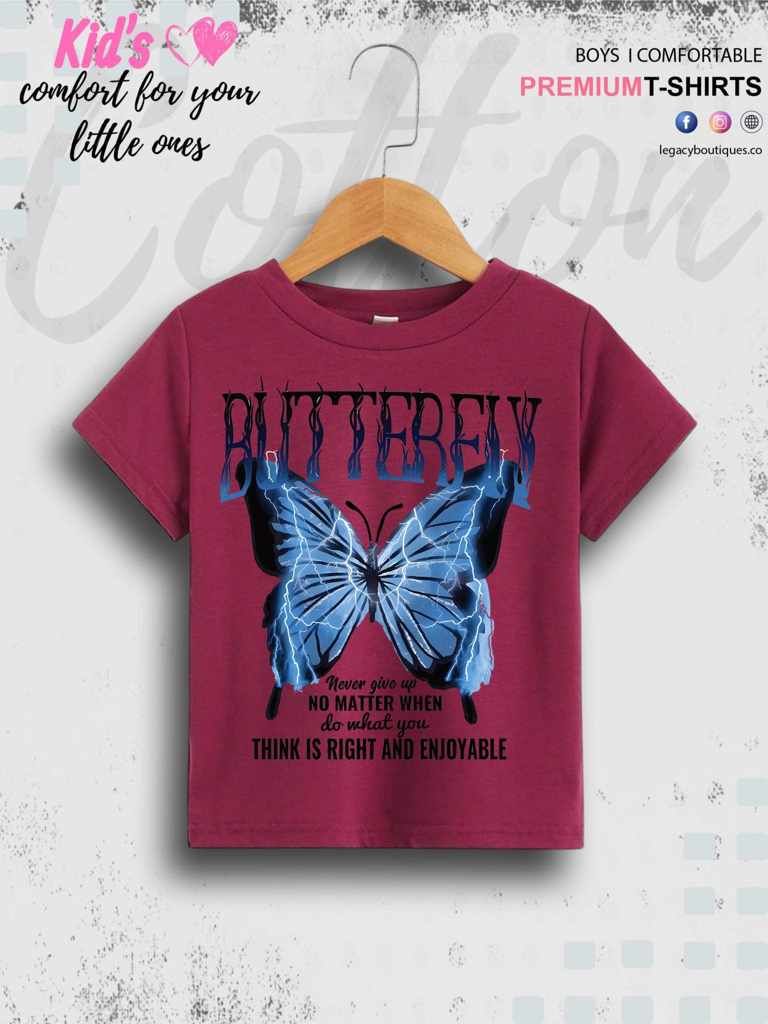 Never Give Up Butterfly Printed Girls T-Shirt In Best Price Best Quality Only In Dhaka Legacy Boutiques Legacy Boutiques