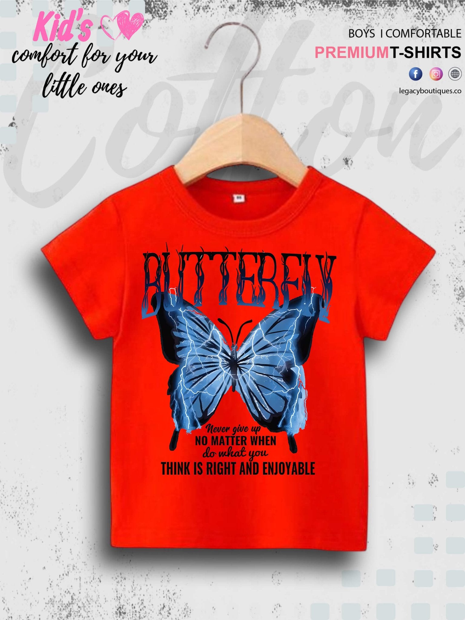 Never Give Up Butterfly Printed Girls T-Shirt In Best Price Best Quality Only In Dhaka Legacy Boutiques Legacy Boutiques
