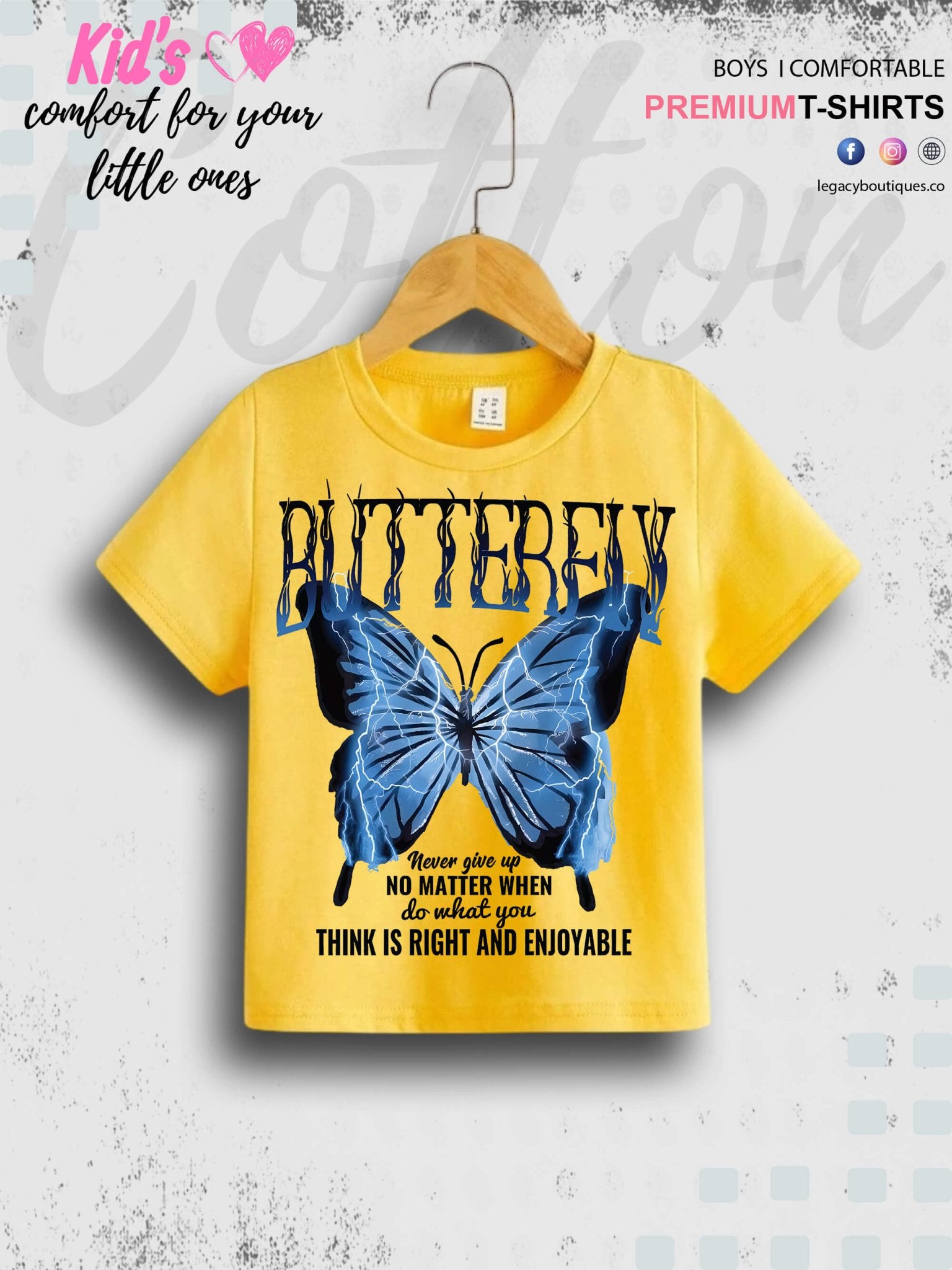 Never Give Up Butterfly Printed Girls T-Shirt In Best Price Best Quality Only In Dhaka Legacy Boutiques Legacy Boutiques