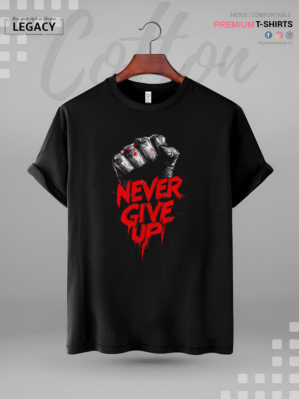 Never Give Up Print XXL Mens Tshirt In Lowest Price Only In BD Legacy Boutiques Legacy Boutiques