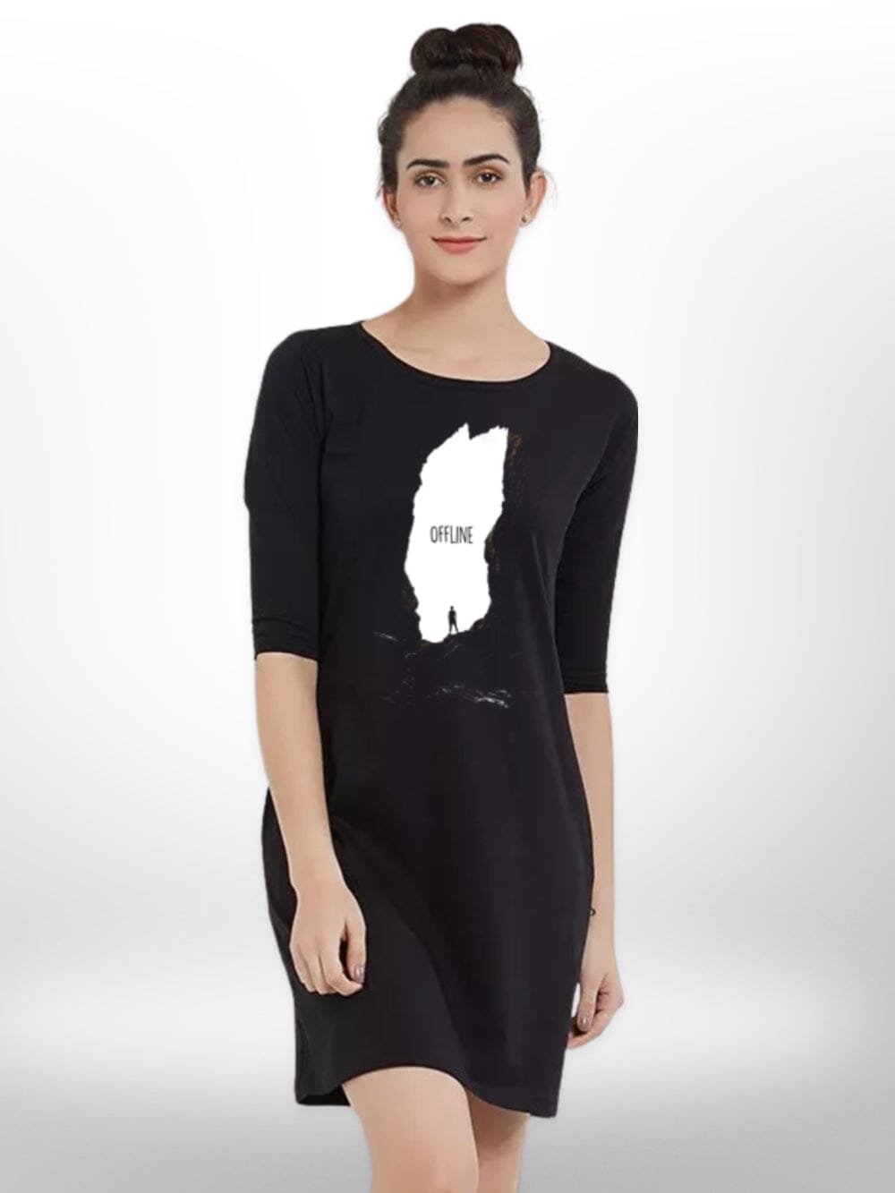 OFFLINE MOOD THREE QUARTER SLEEVE SIDE POCKET T - SHIRT FOR WOMEN&