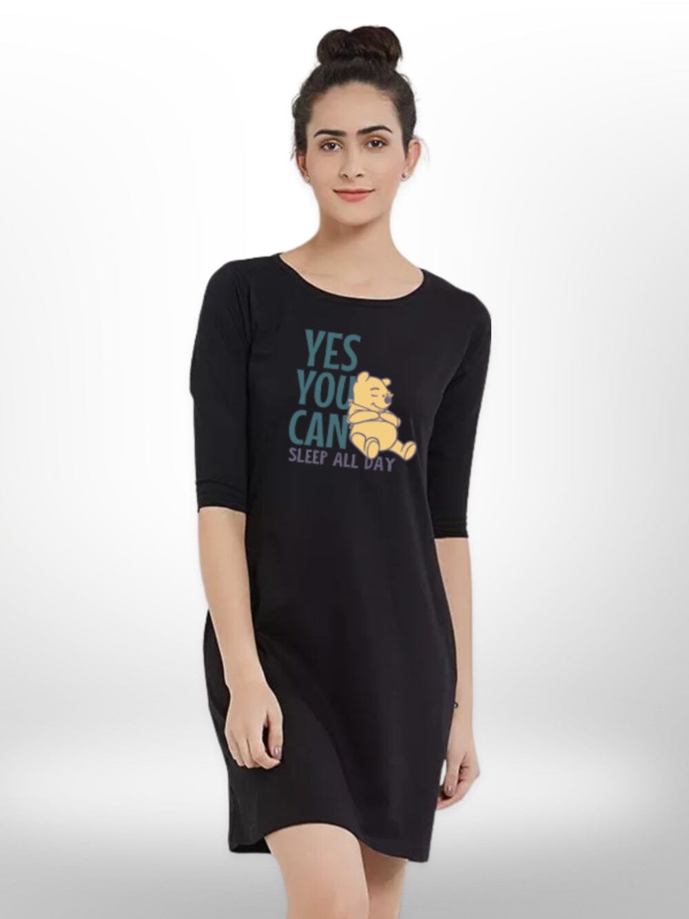 PANDA PRINTED THREE QUARTER SLEEVE T - SHIRT SIDE POCKET FOR WOMEN&