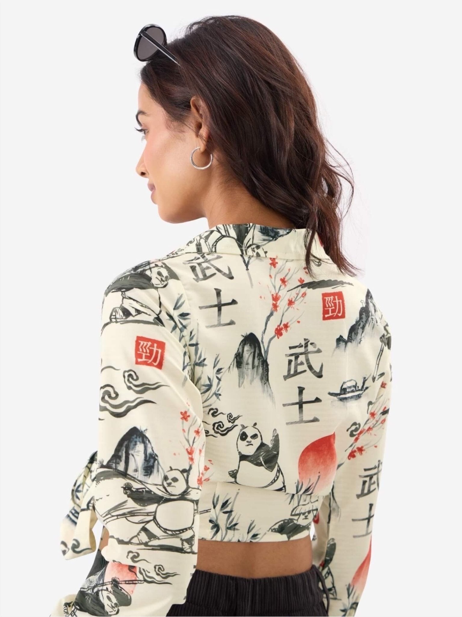 Panda Warrior Ink - Wash Wrap Top | Cropped Kung Fu Printed Tie - Front Shirt Legacy Boutiques Legacy Boutiques