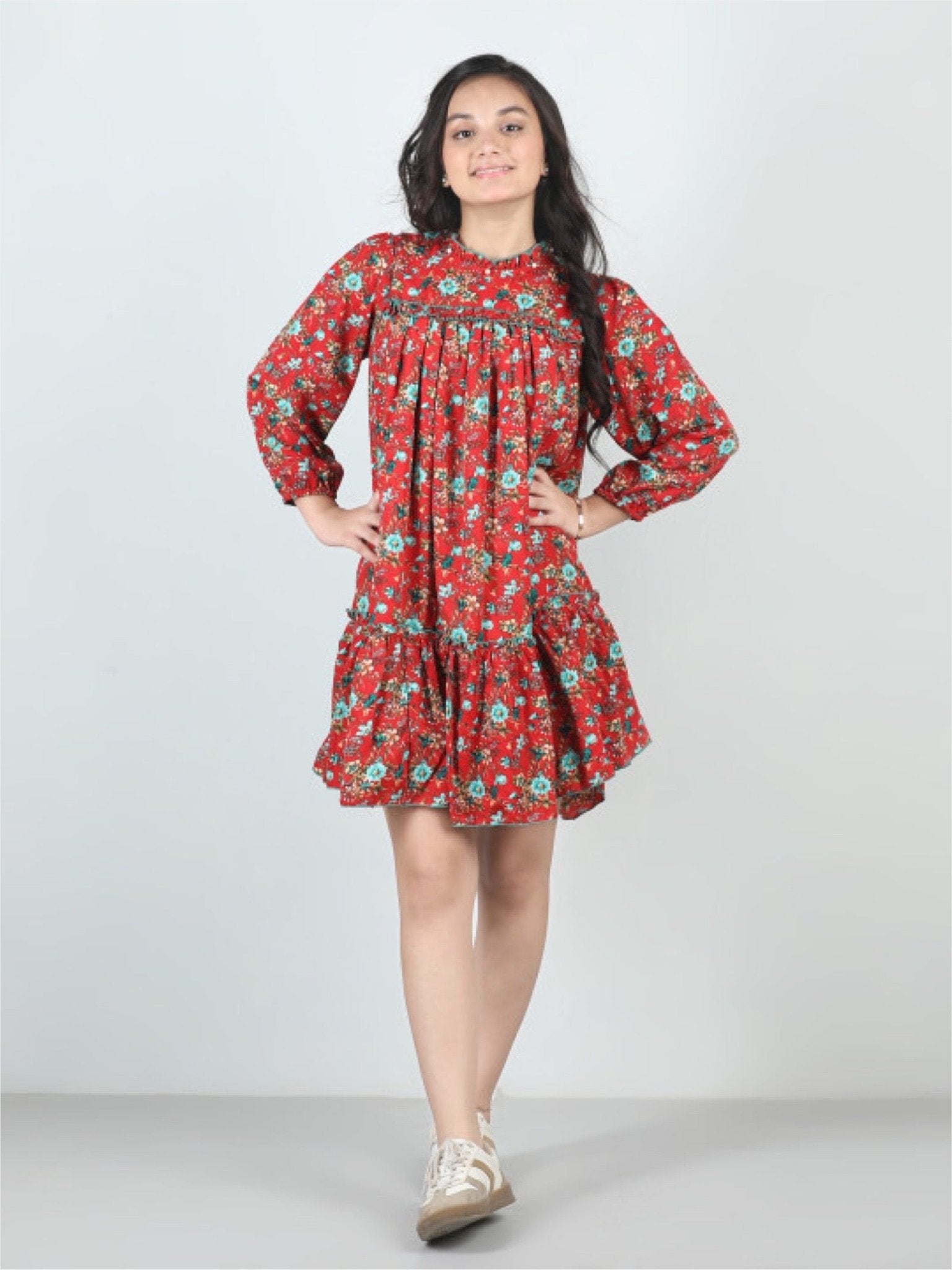 Petal Path Long Sleeve High - Low Dress - White Wildflower Design Legacy Boutiques Legacy Boutiques