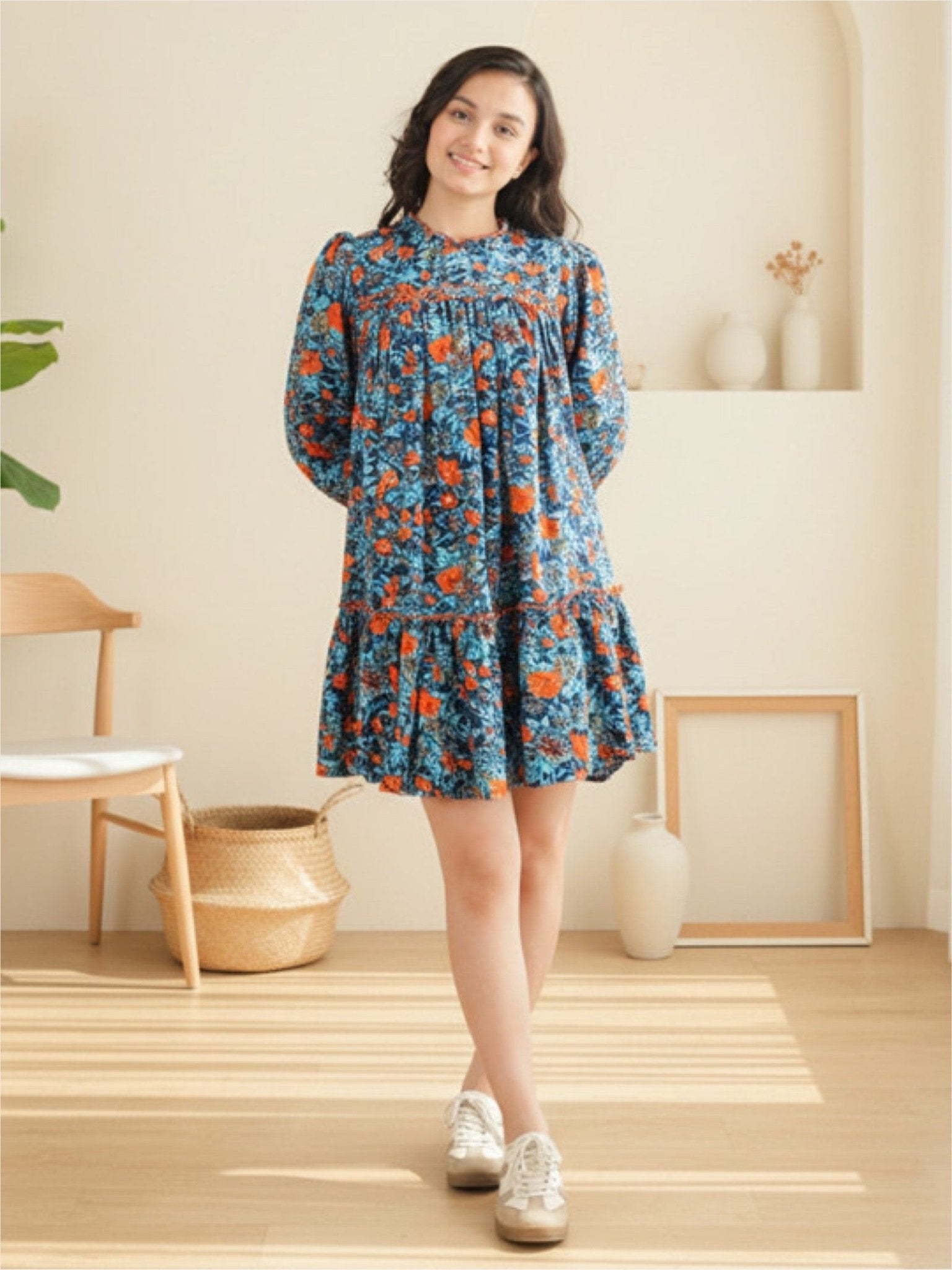 Petal Path Long Sleeve High - Low Dress - White Wildflower Design Legacy Boutiques Legacy Boutiques