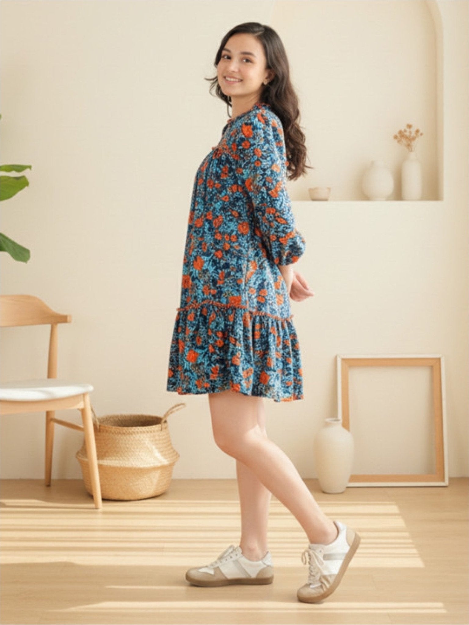 Petal Path Long Sleeve High - Low Dress - White Wildflower Design Legacy Boutiques Legacy Boutiques
