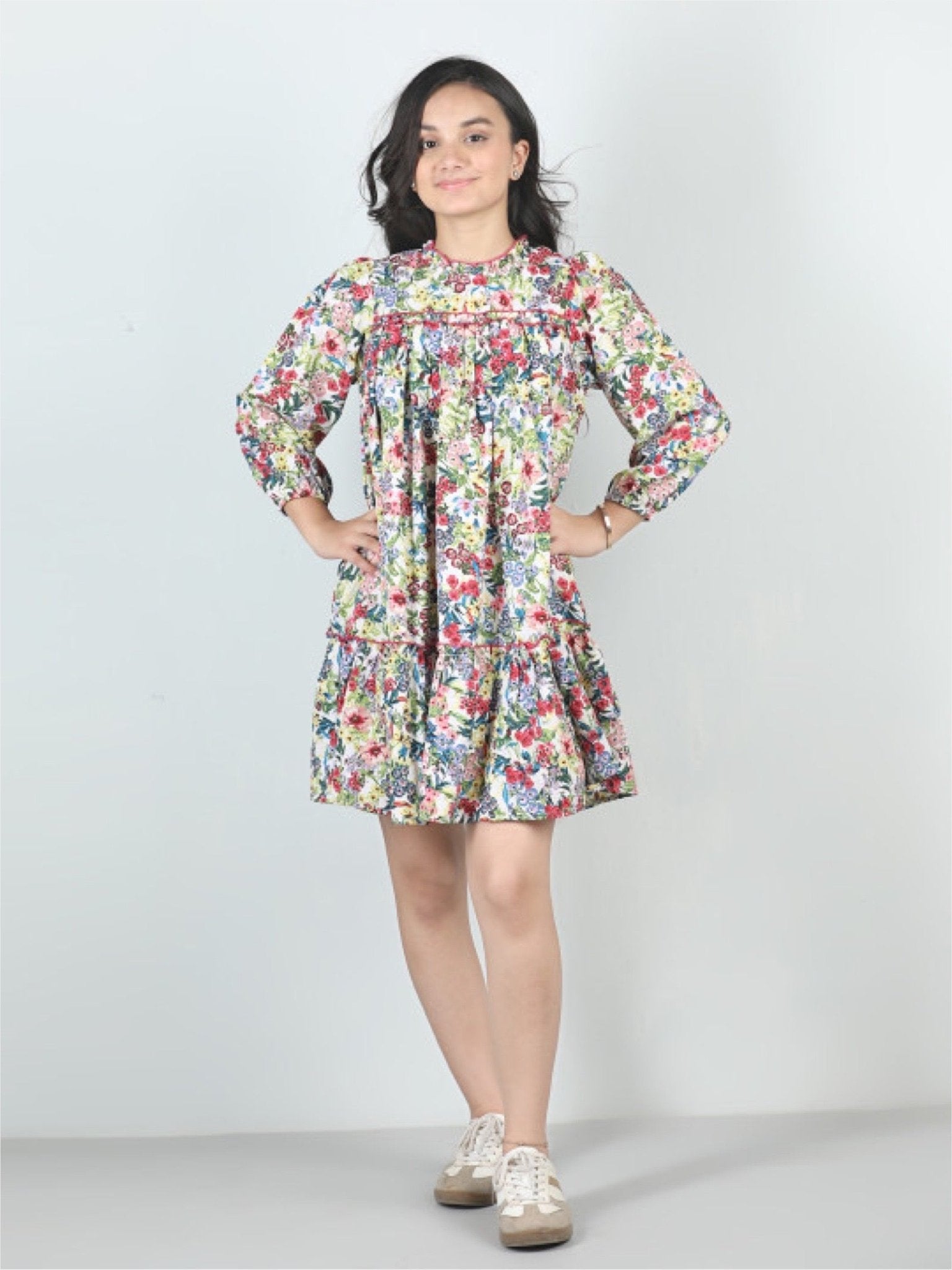 Petal Path Long Sleeve High - Low Dress - White Wildflower Design Legacy Boutiques Legacy Boutiques