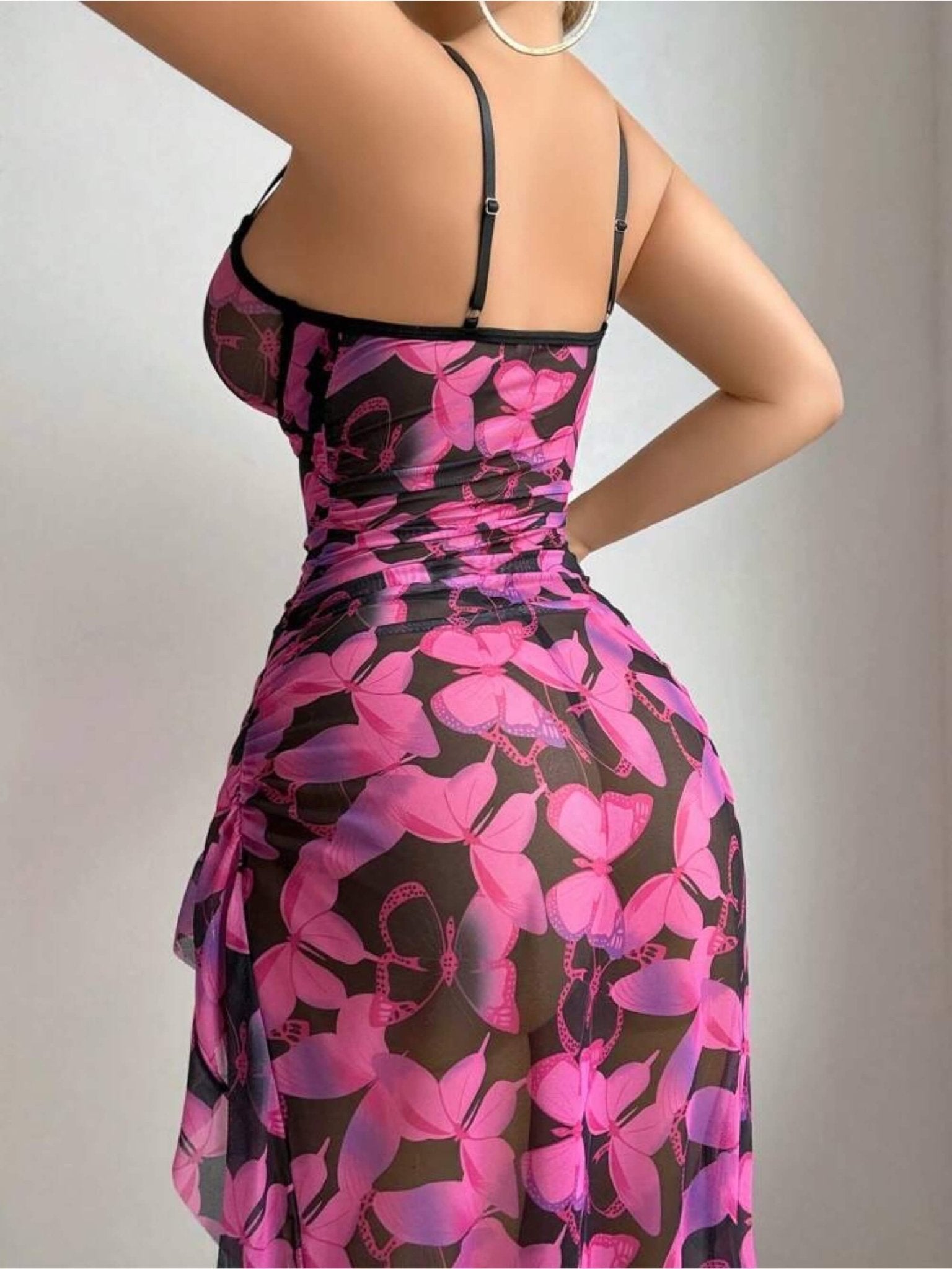 pink and black sheer mesh high slit long lingerie dress Legacy Boutiques Legacy Boutiques