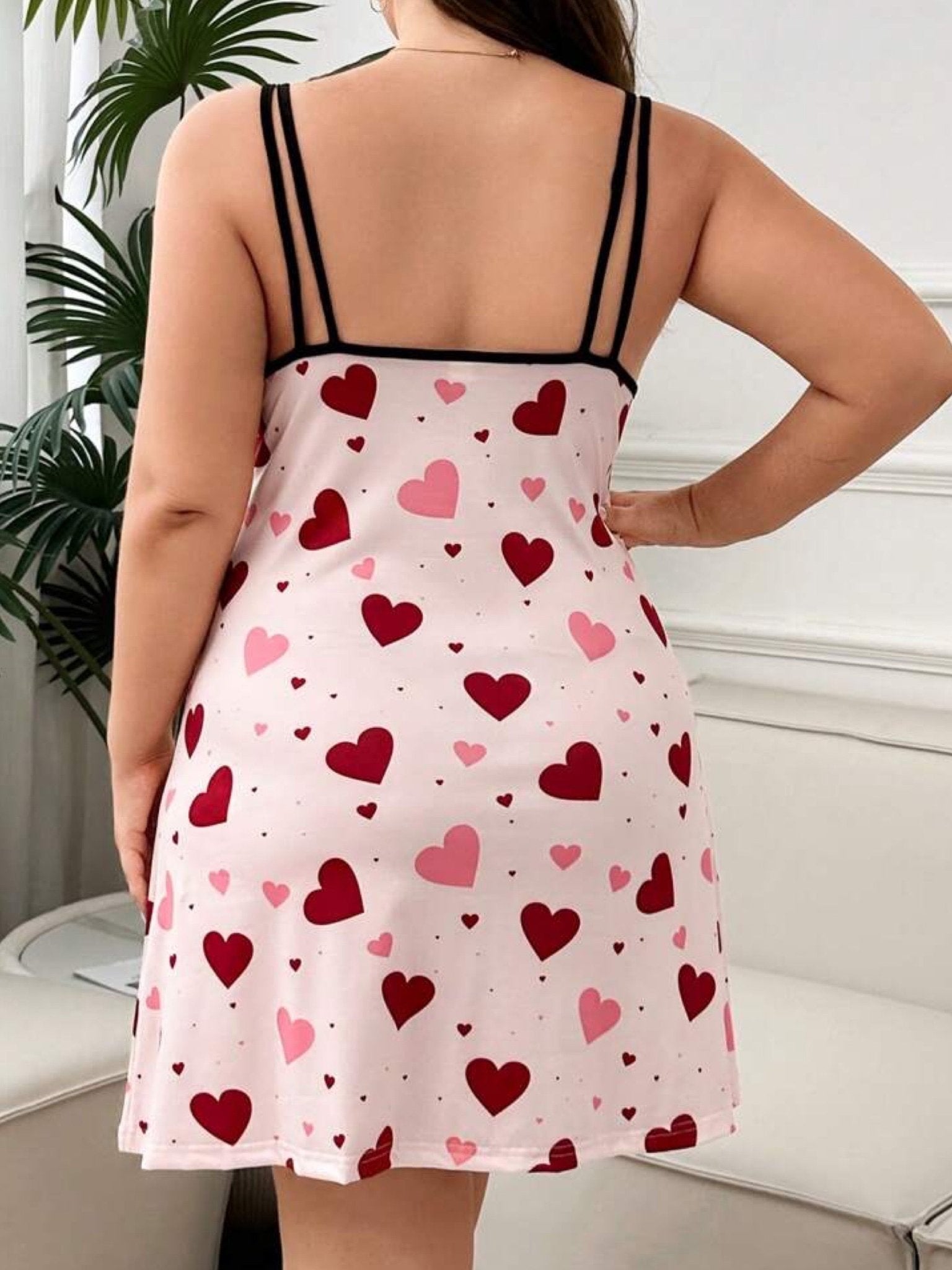 Pink Heart Print Notch Neck Nightie - Sleeveless Double Strap Sleepwear Legacy Boutiques Legacy Boutiques
