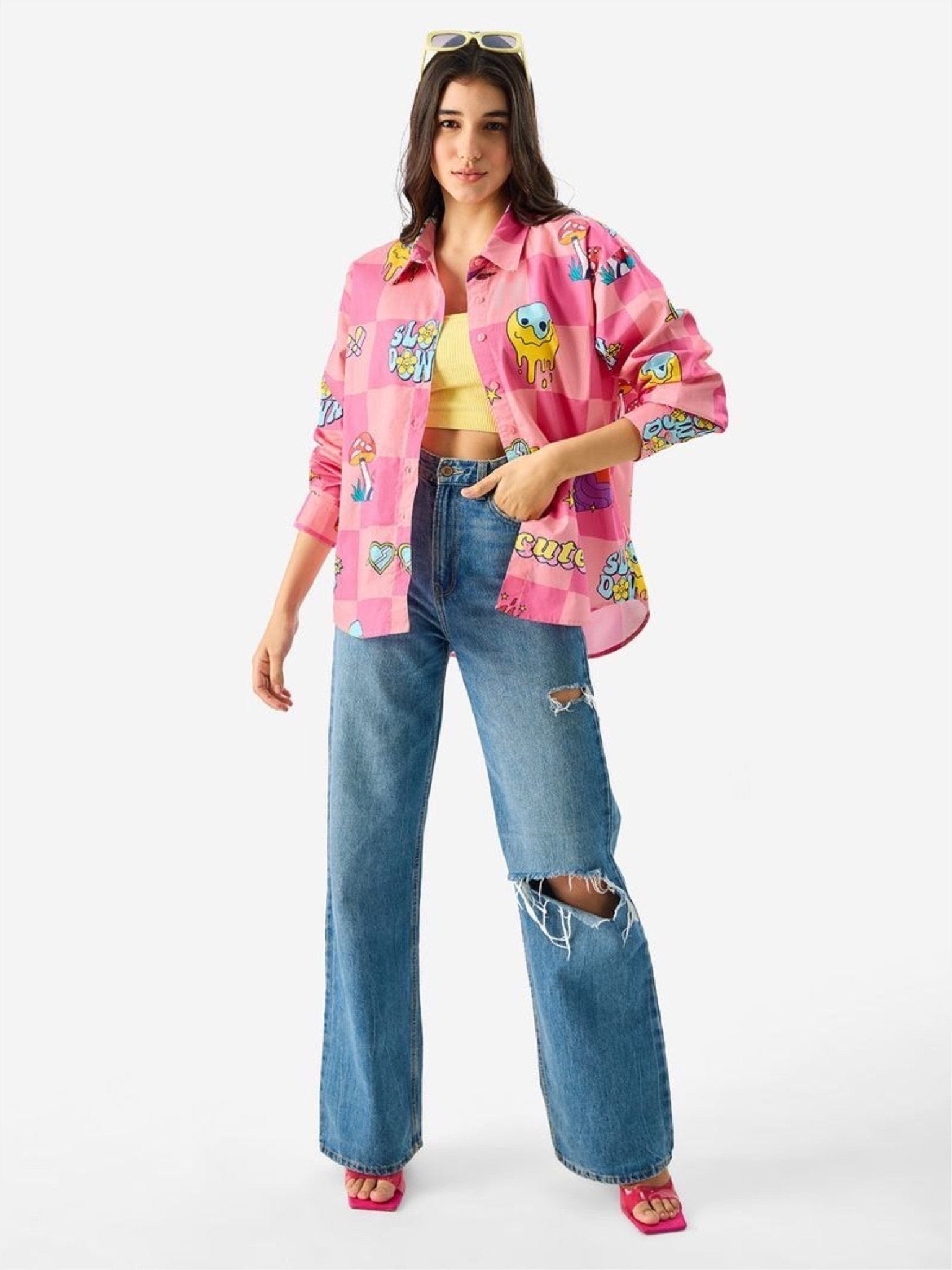 Pink Psychedelic Checker Oversized Button - Down Shirt – Trippy Streetwear Legacy Boutiques Legacy Boutiques