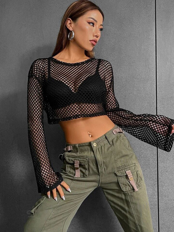 Plus Size Womens Tops Sheer Fishnet Mesh Crop Top Without Bra | Legacy Boutiques Legacy Boutiques Legacy Boutiques